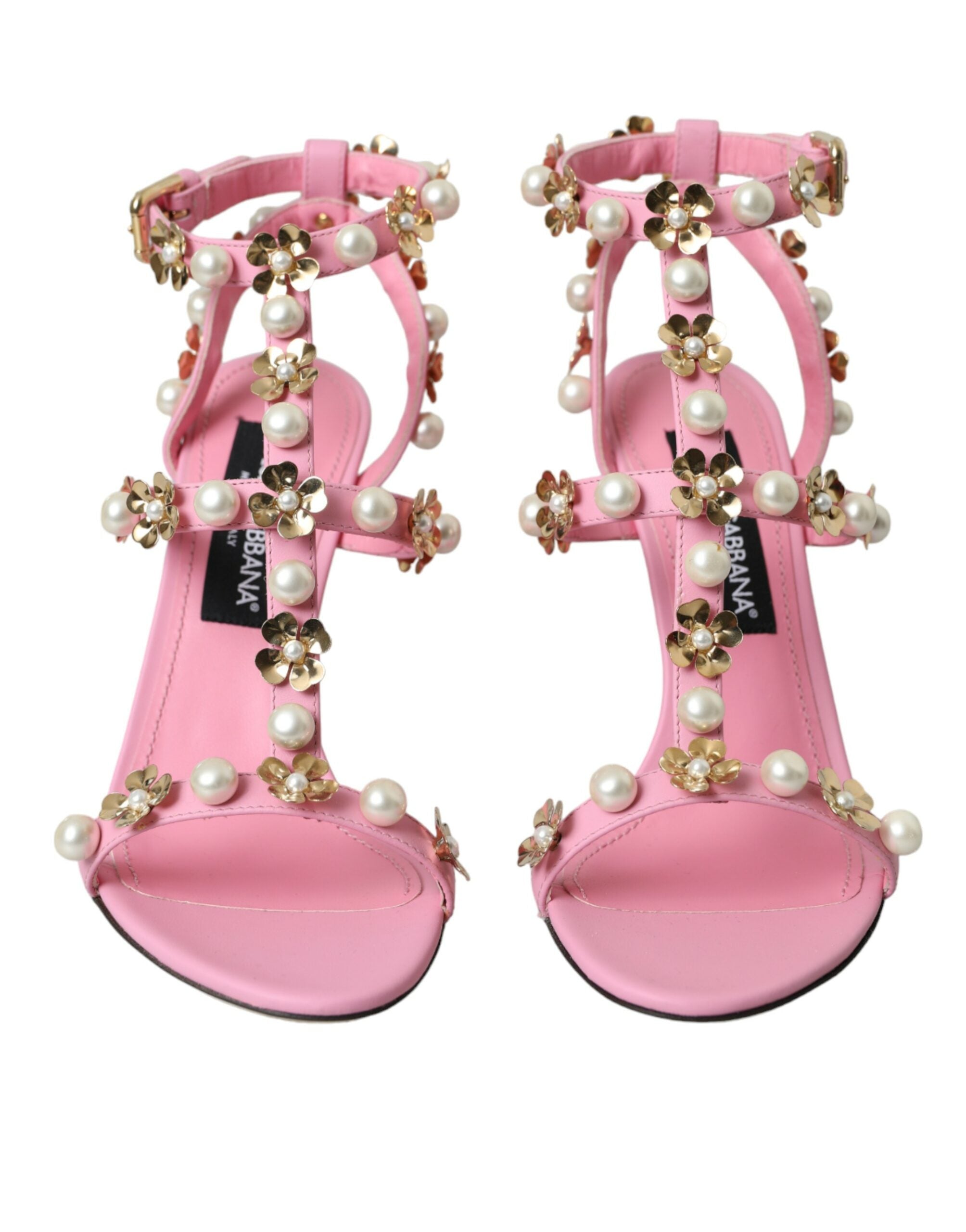 Sandale Dolce & Gabbana roz din piele cu toc decorativ