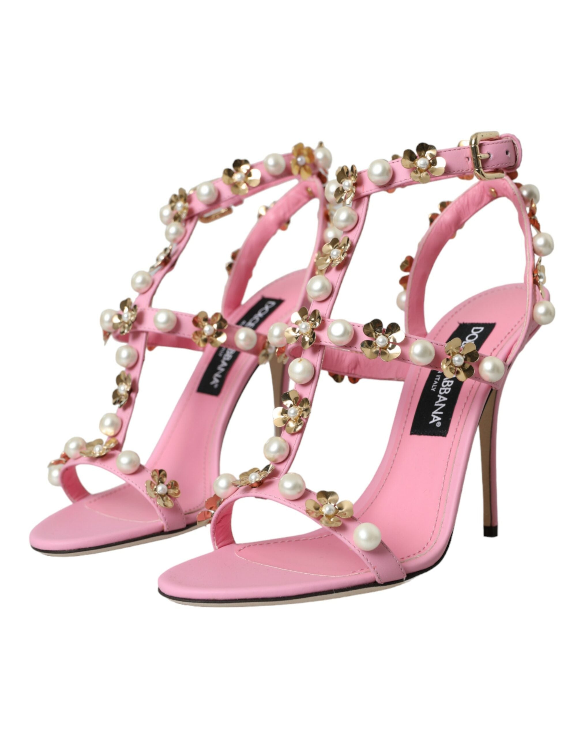 Sandale Dolce & Gabbana roz din piele cu toc decorativ