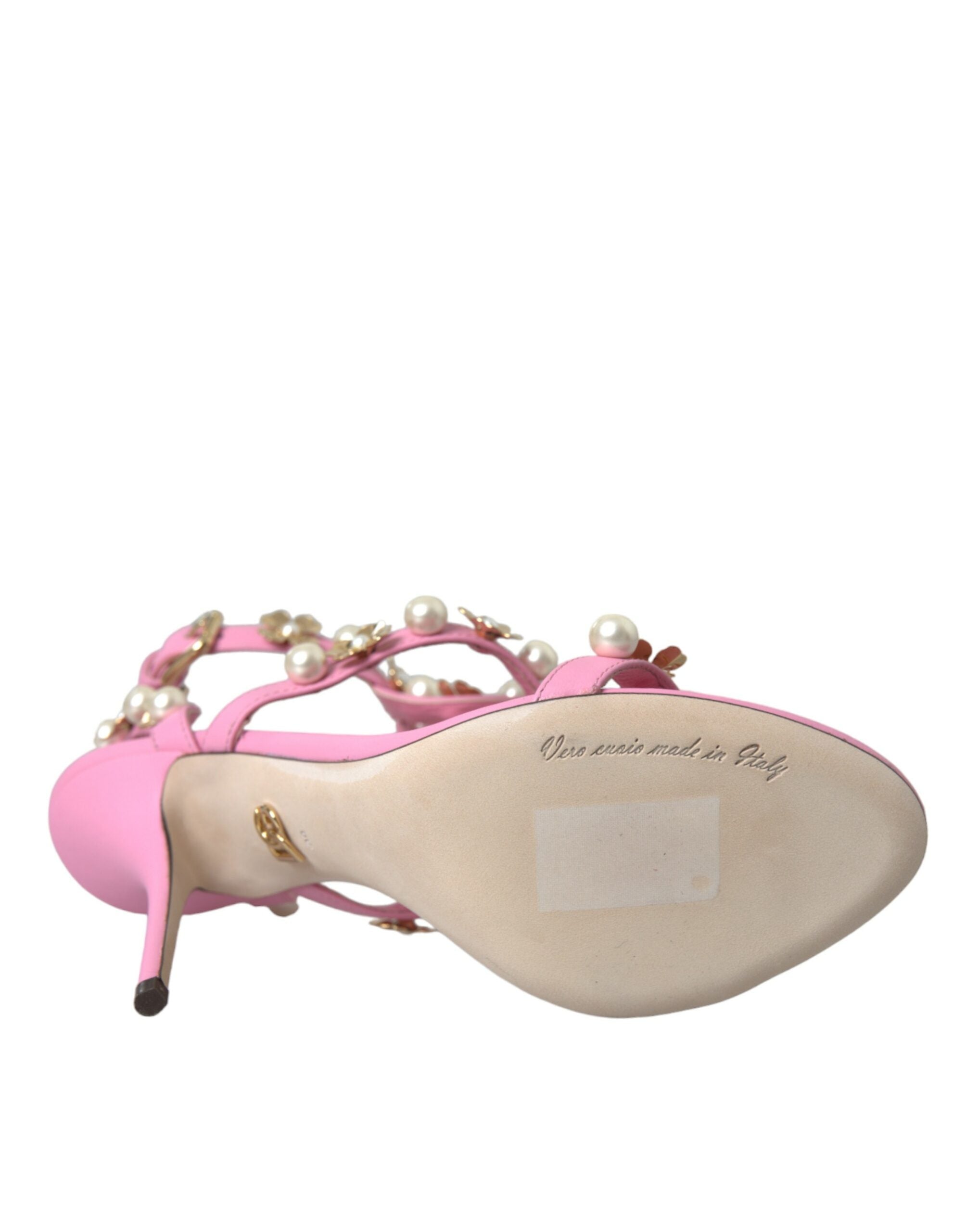 Sandale Dolce & Gabbana roz din piele cu toc decorativ