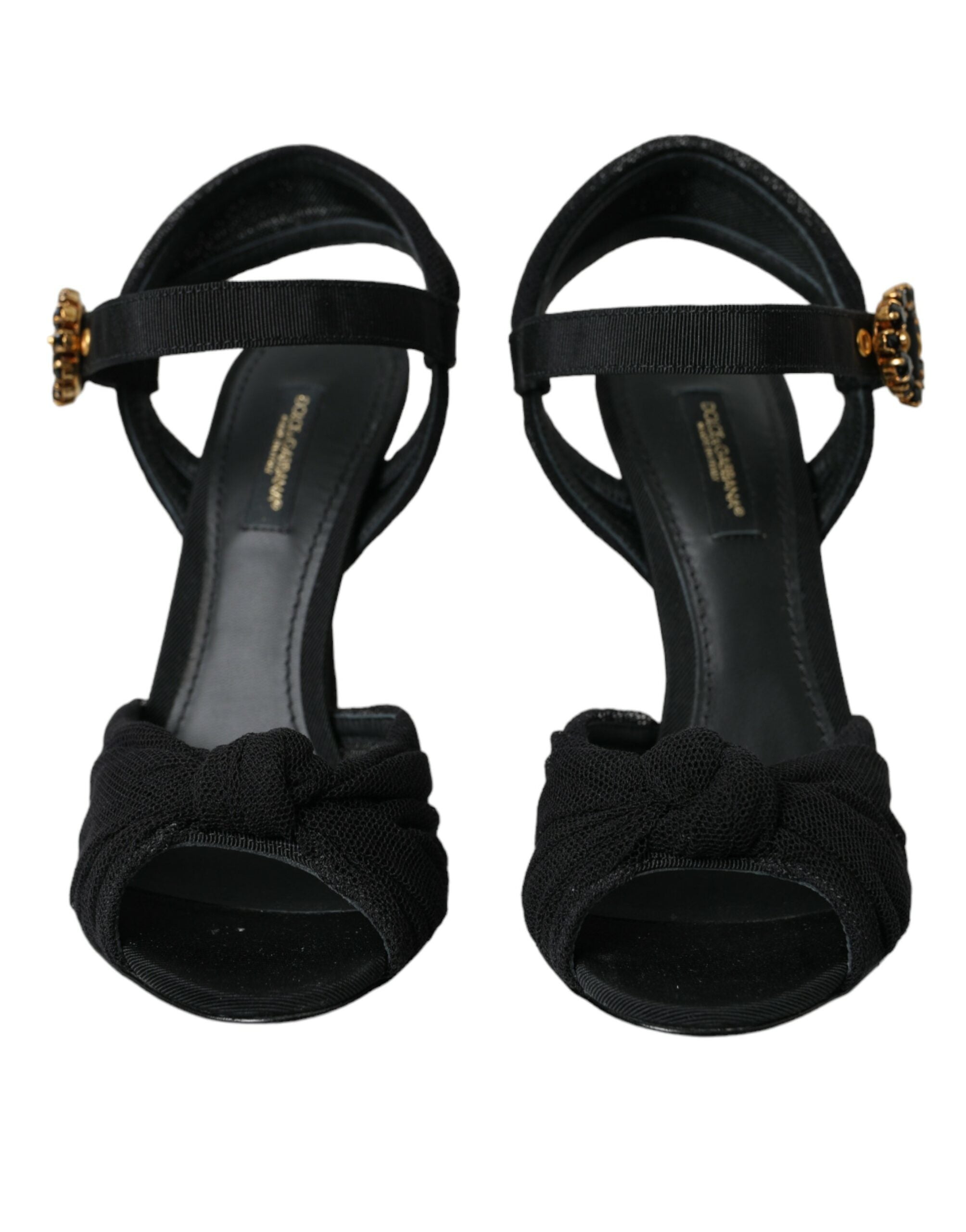 Dolce & Gabbana – Sandalen mit Absatz und Verzierung aus schwarzem Wildleder