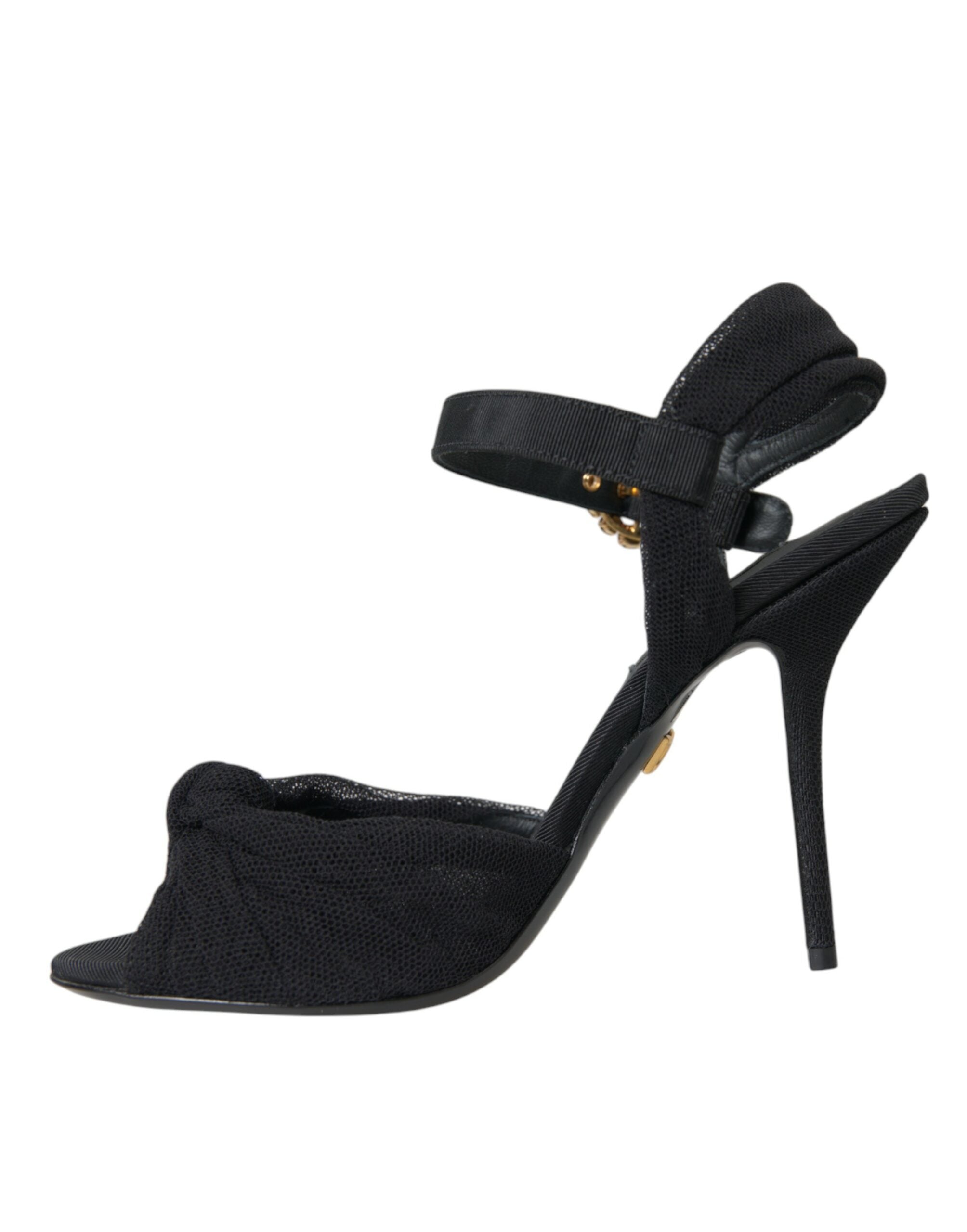 Dolce & Gabbana – Sandalen mit Absatz und Verzierung aus schwarzem Wildleder