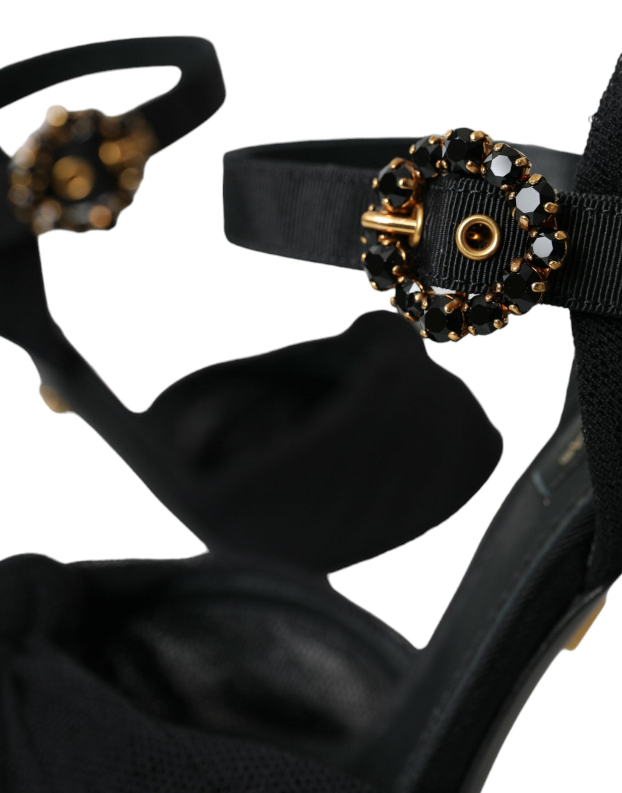 Dolce & Gabbana – Sandalen mit Absatz und Verzierung aus schwarzem Wildleder