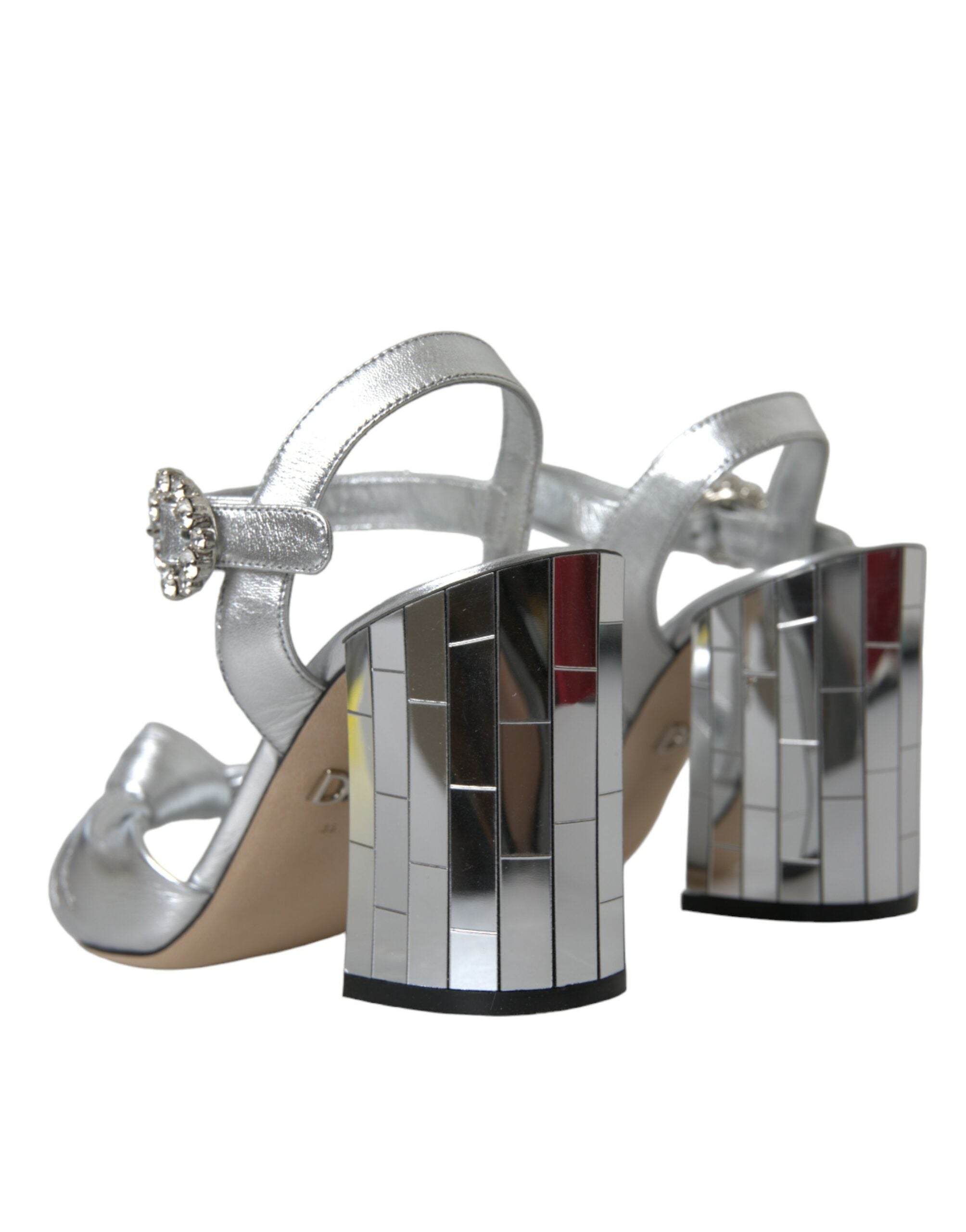 Sandale Dolce & Gabbana cu toc din piele de miel argintie