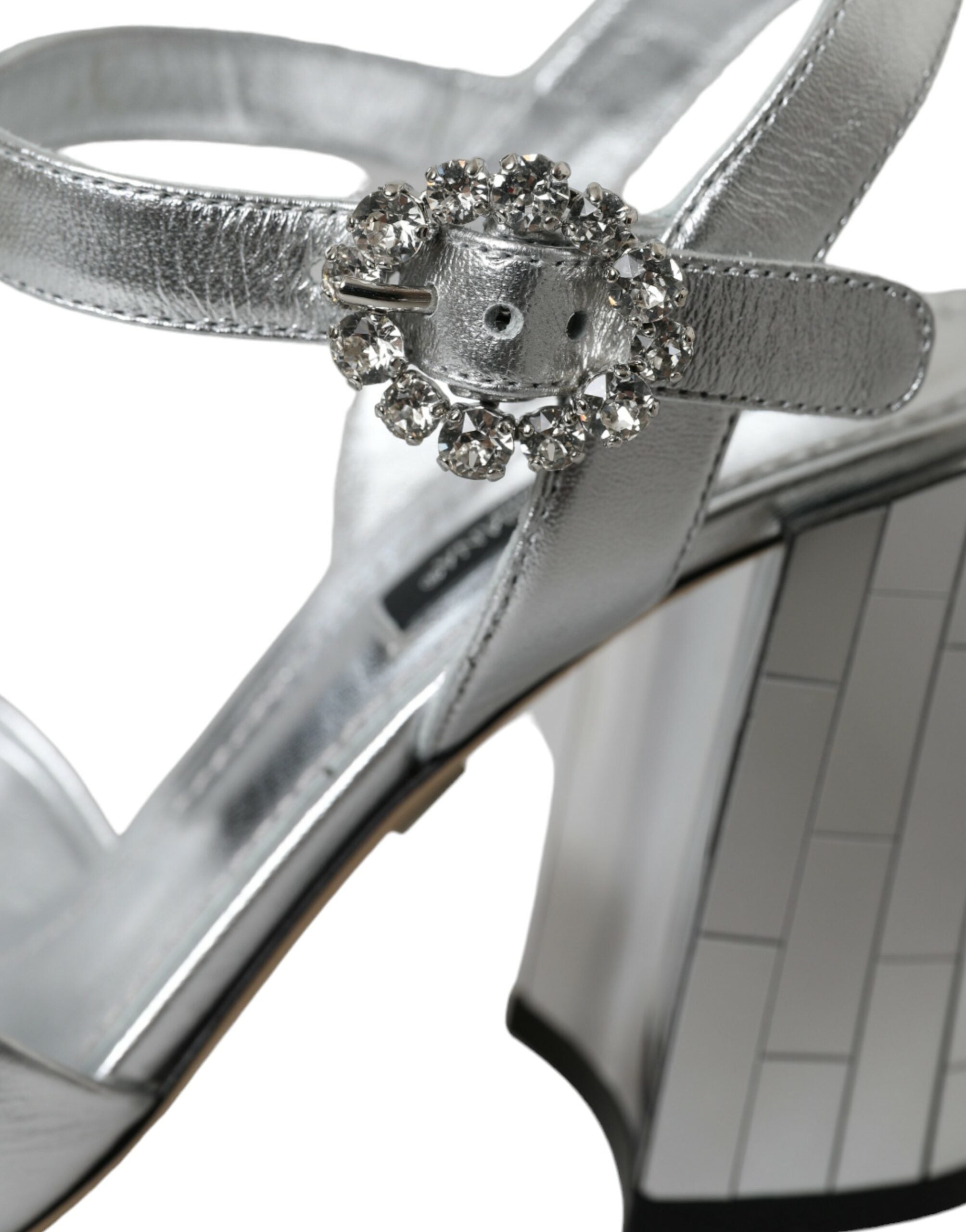 Sandale Dolce & Gabbana cu toc din piele de miel argintie