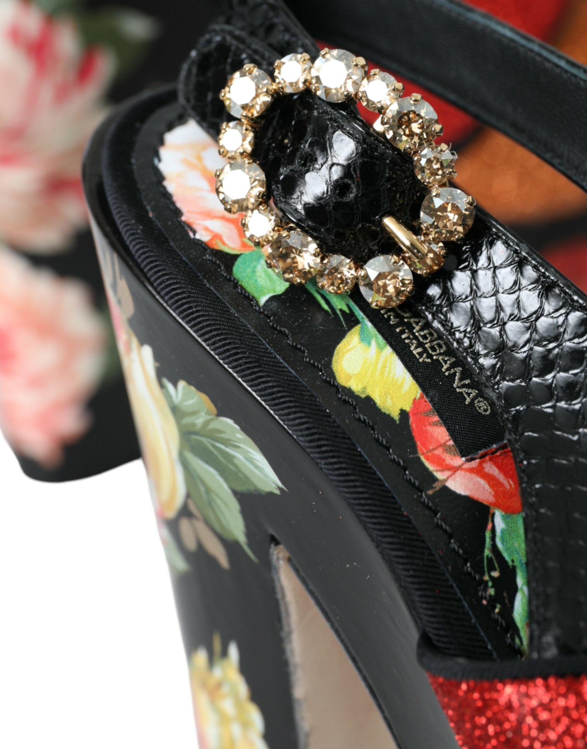 Sandale cu platformă și cristale florale multicolore Dolce & Gabbana