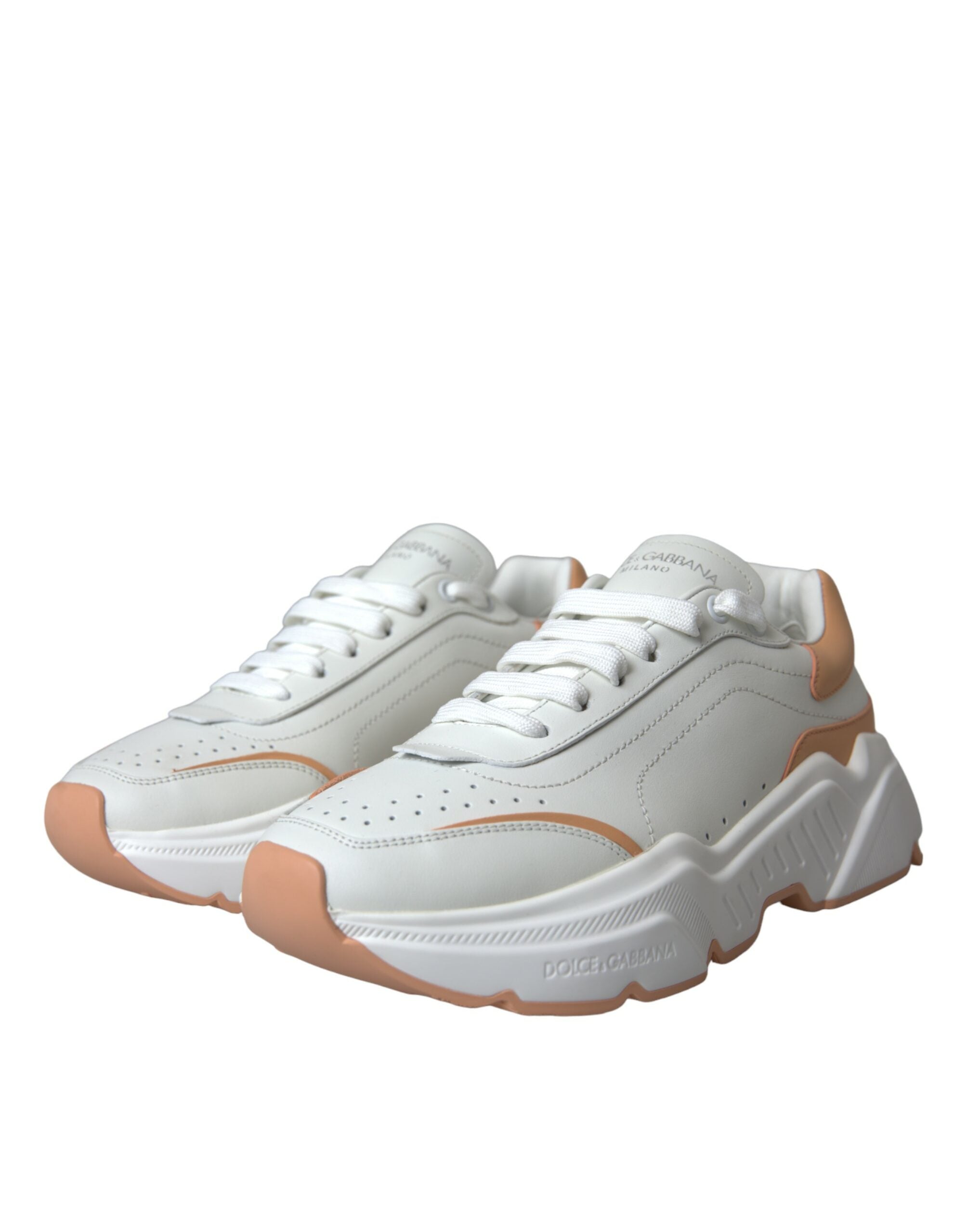 Dolce & Gabbana – Daymaster – Sneaker aus Leder in Weiß und Pfirsich