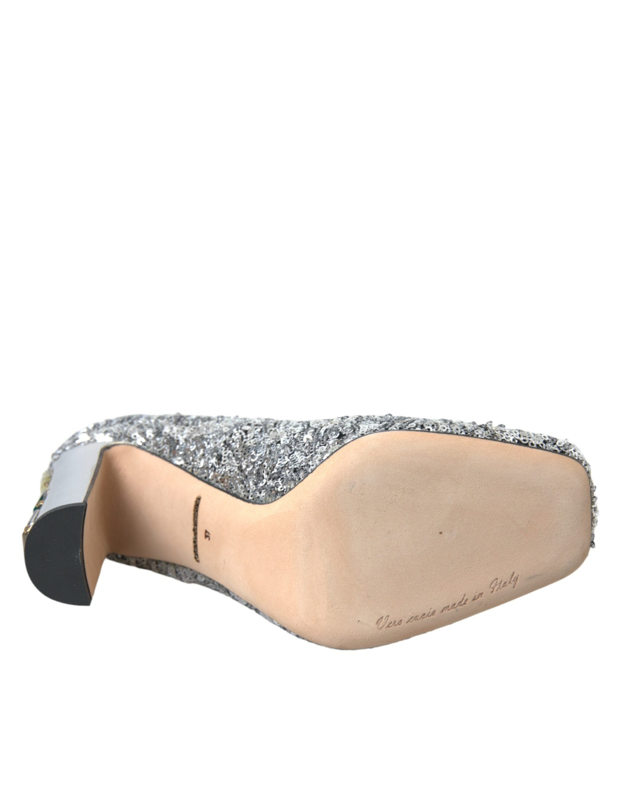 Pantofi cu toc Dolce & Gabbana argintii și paiete