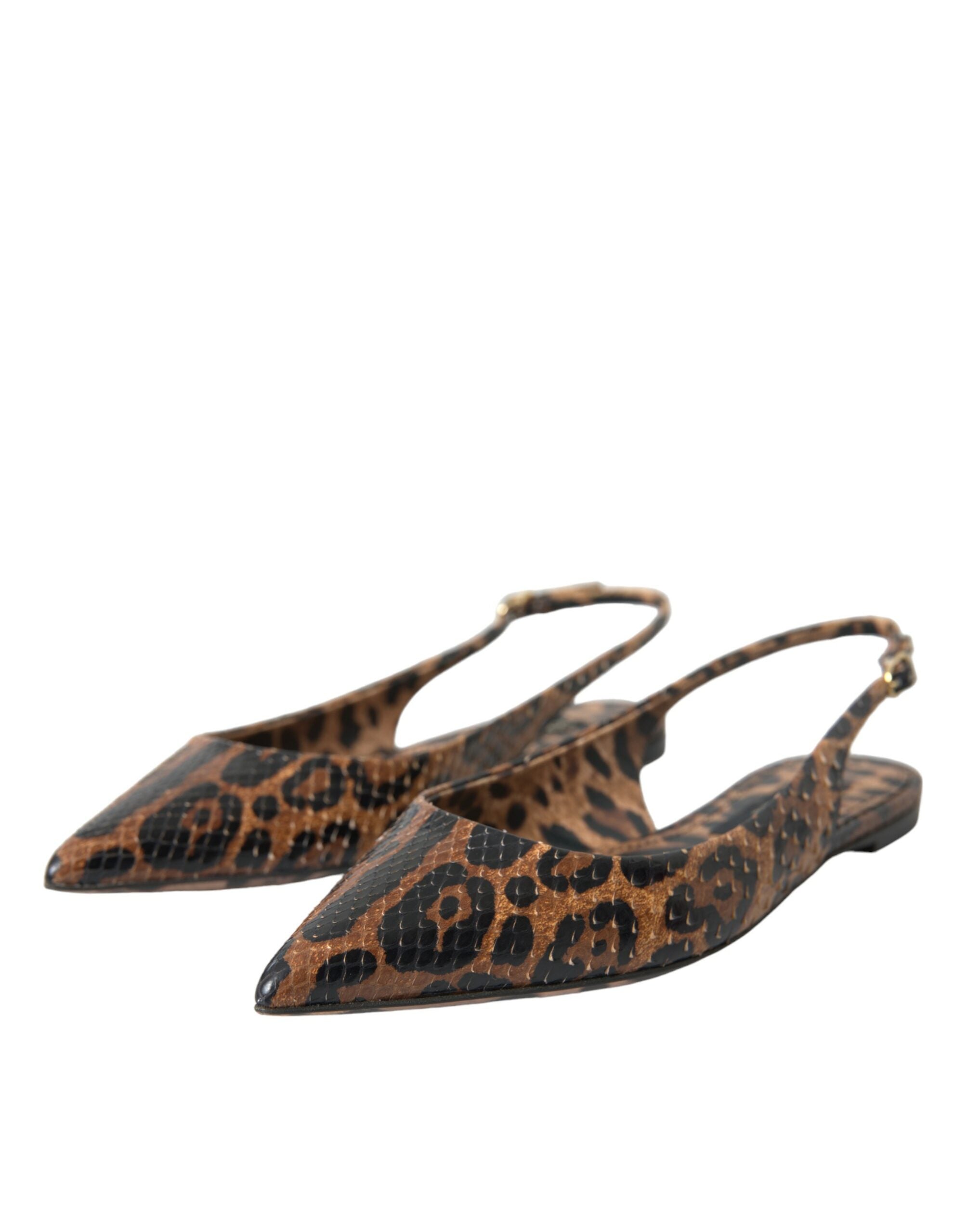 Dolce & Gabbana – Slingback-Schuhe aus exotischem Leder mit Leopardenmuster in Braun