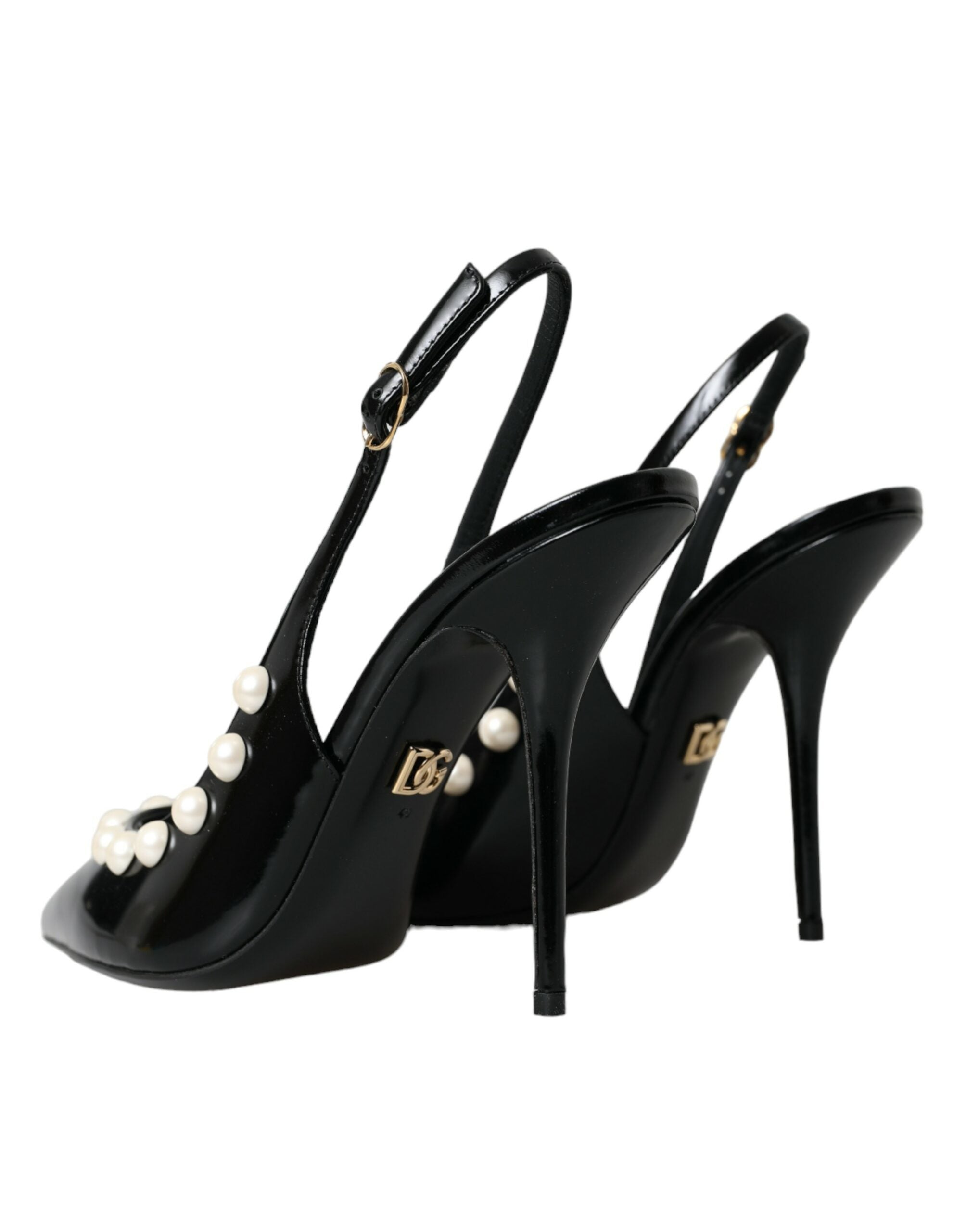 Pantofi sport Dolce & Gabbana din piele neagră cu toc și perle artificiale
