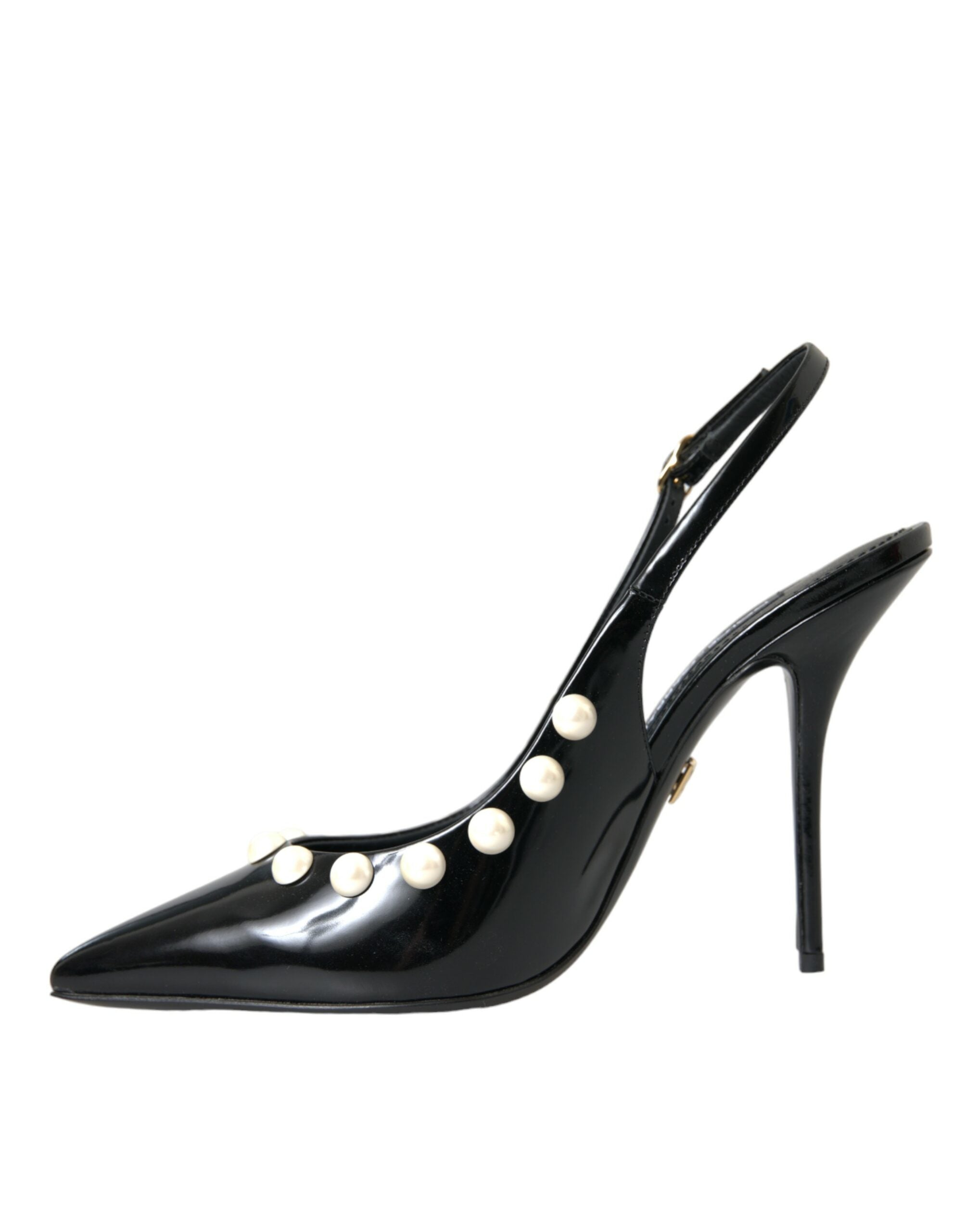 Pantofi sport Dolce & Gabbana din piele neagră cu toc și perle artificiale