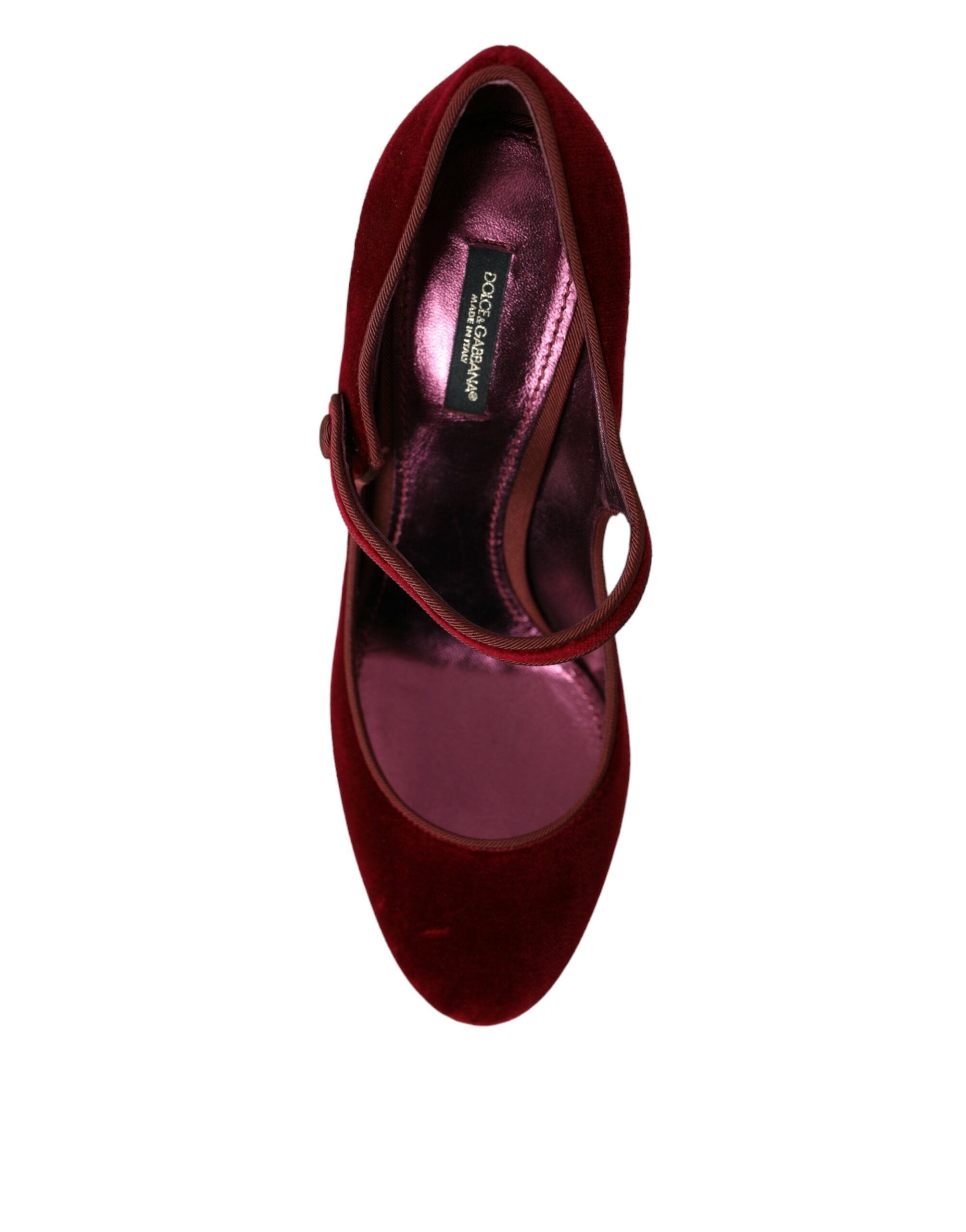 Dolce & Gabbana – Mary-Jane-Schuhe aus rotem Samt mit goldenen Kristallen