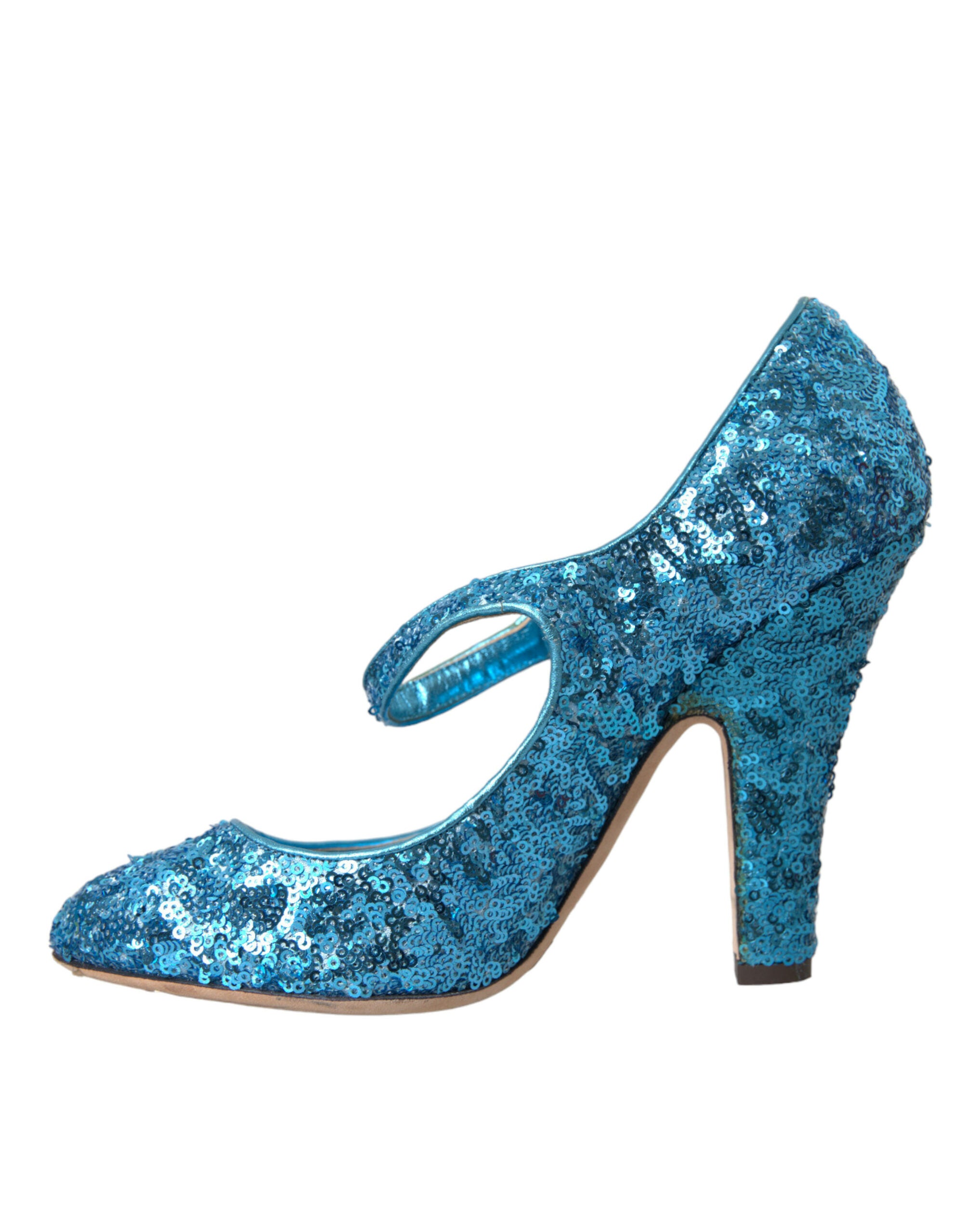 Dolce & Gabbana Blaue Mary Jane Pumps mit Pailletten und hohen Absätzen