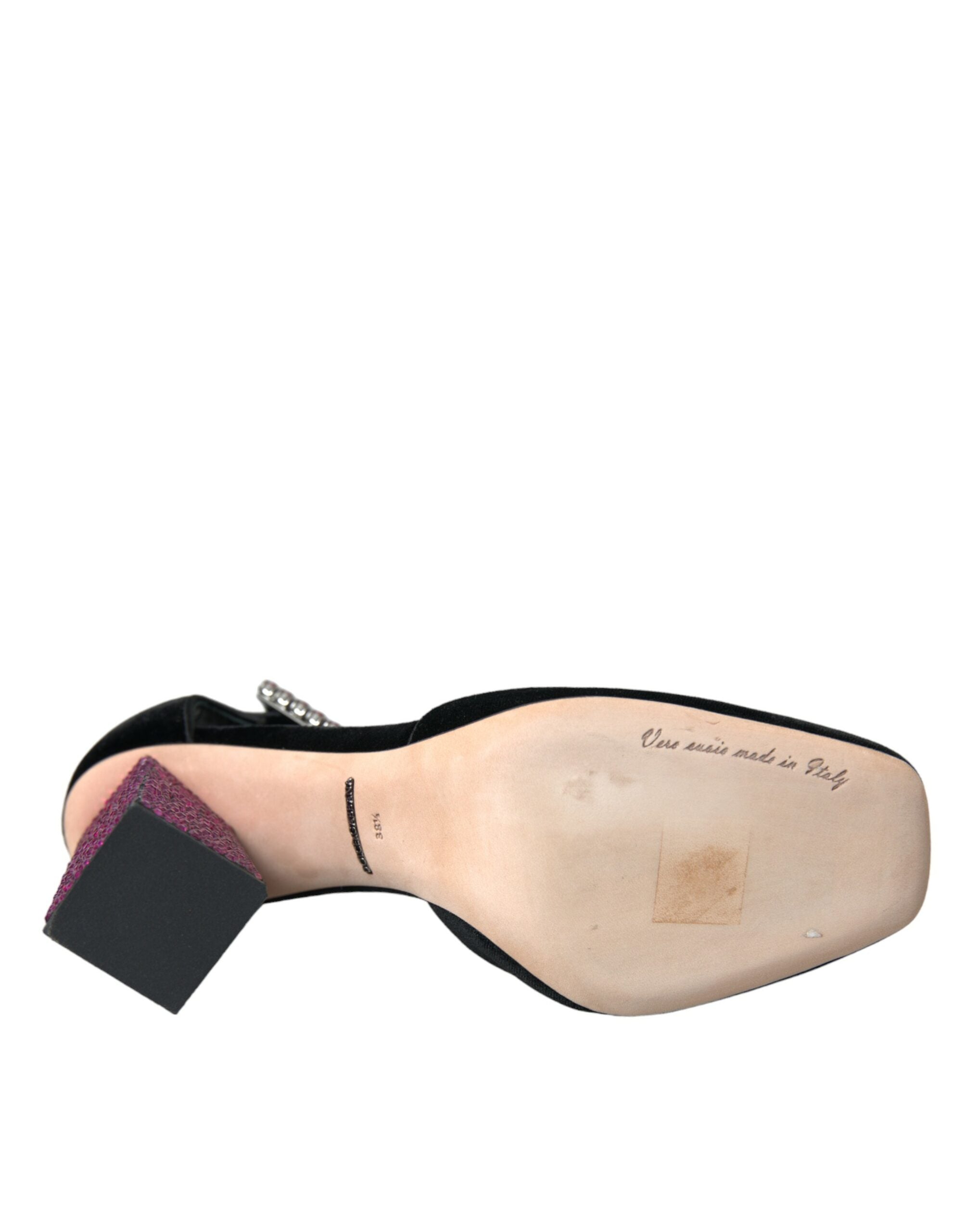 Dolce & Gabbana Mary Janes aus schwarzem Samt mit Strass und Kristallen