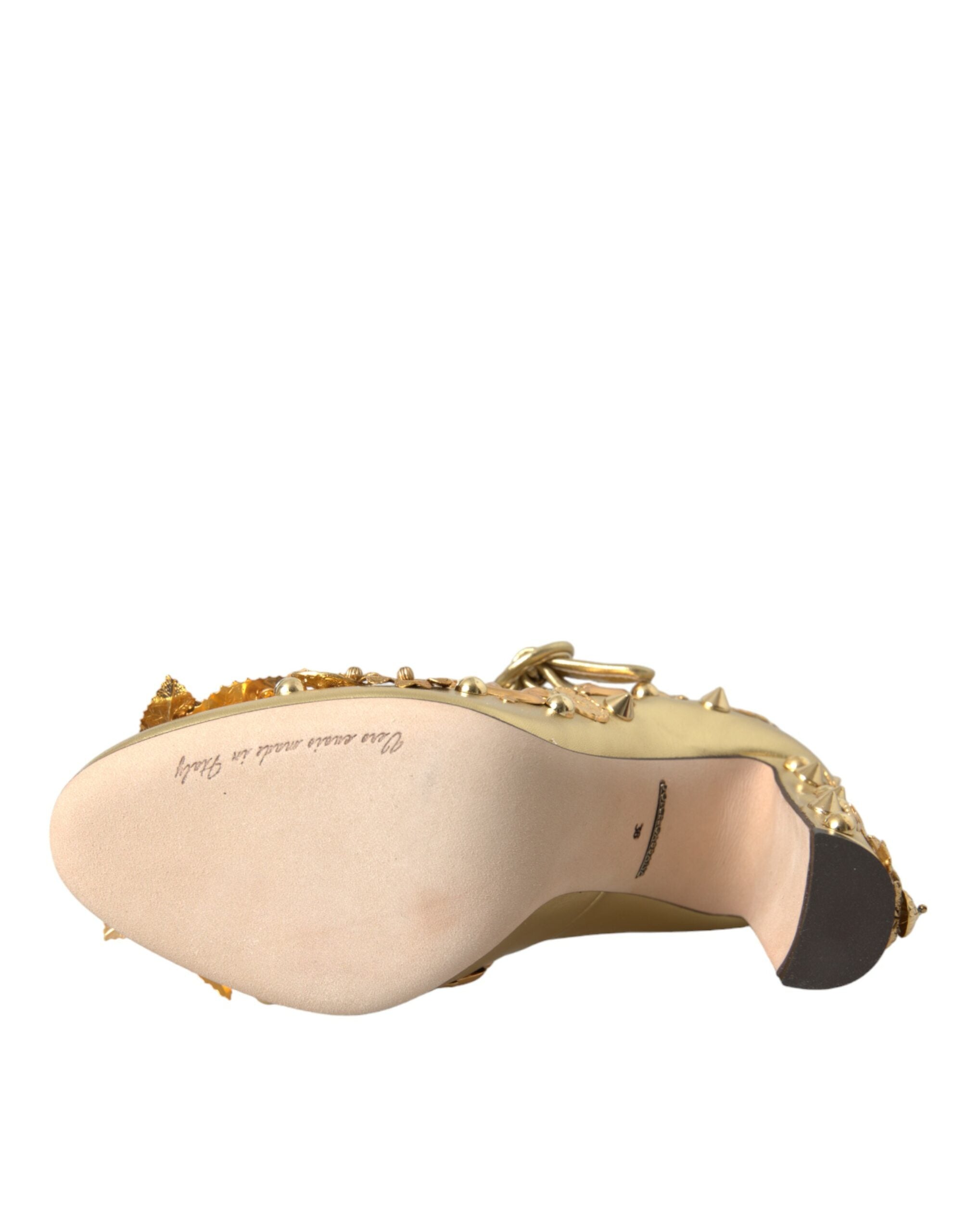 Dolce & Gabbana – Mary Janes-Pumps aus goldenem Leder mit Kristallen