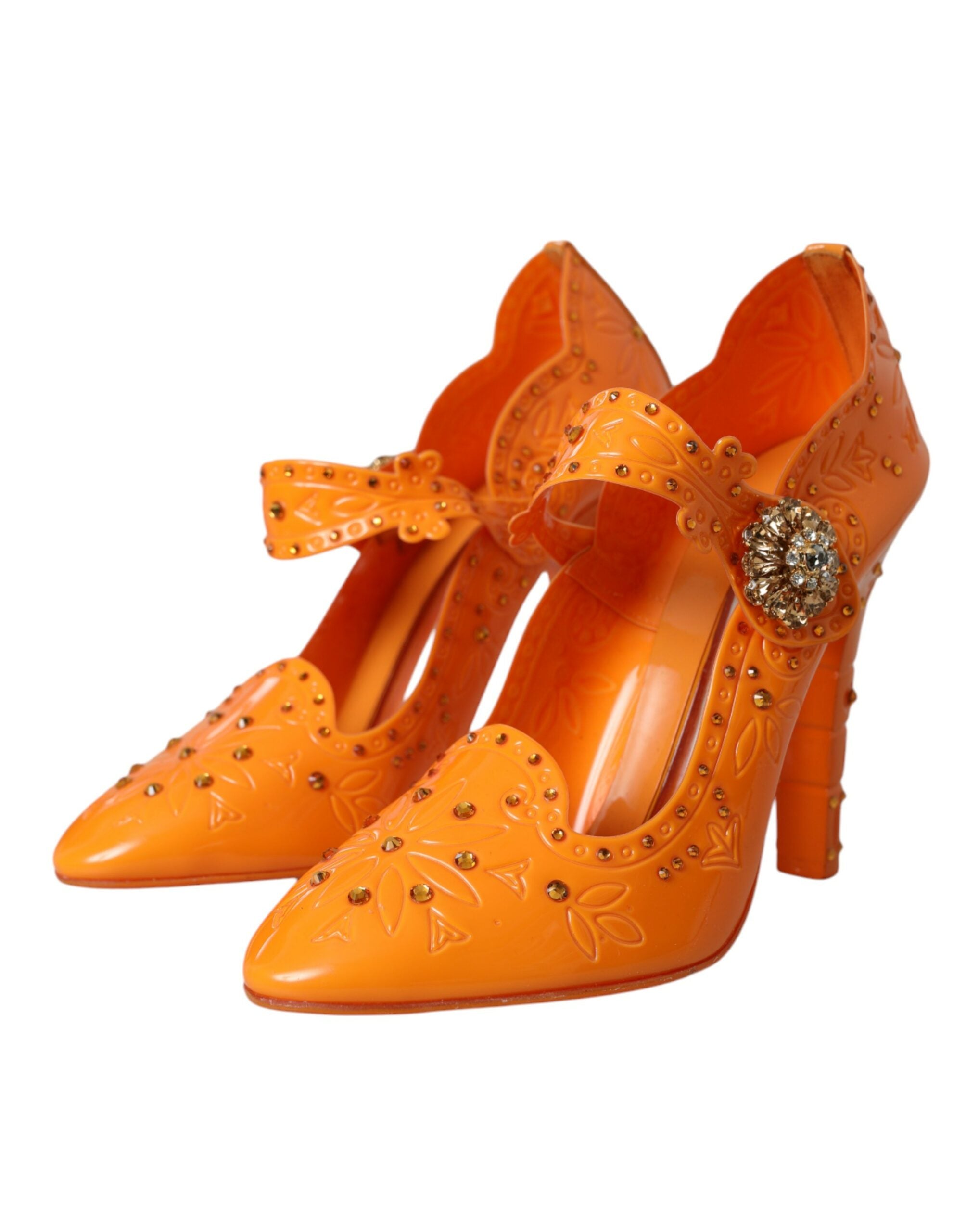 Dolce & Gabbana Orange CINDERELLA Pumps mit Blumen- und Kristallmuster