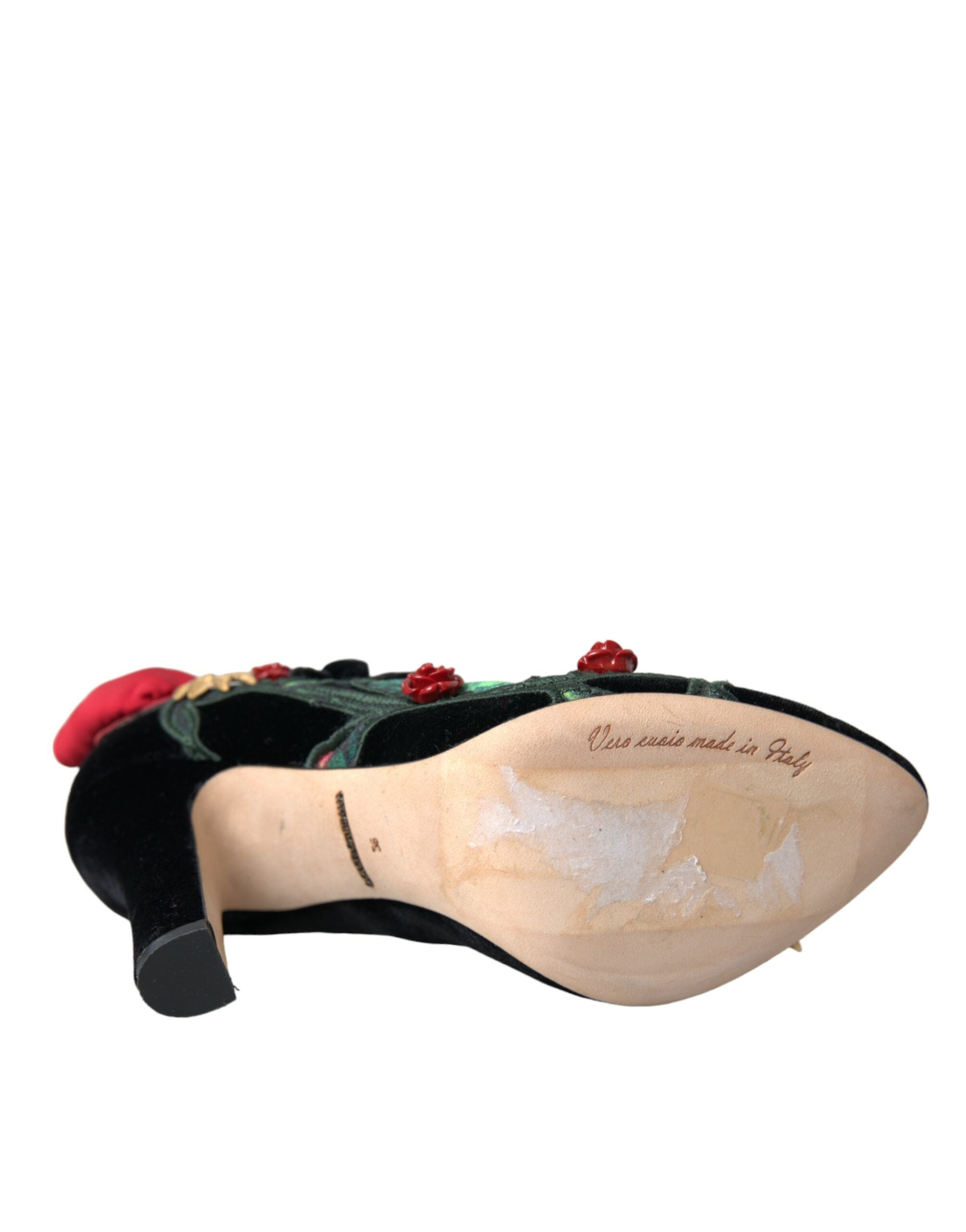 Dolce & Gabbana – Mary-Jane-Schuhe mit schwarzer Rosen-Kristallbrosche