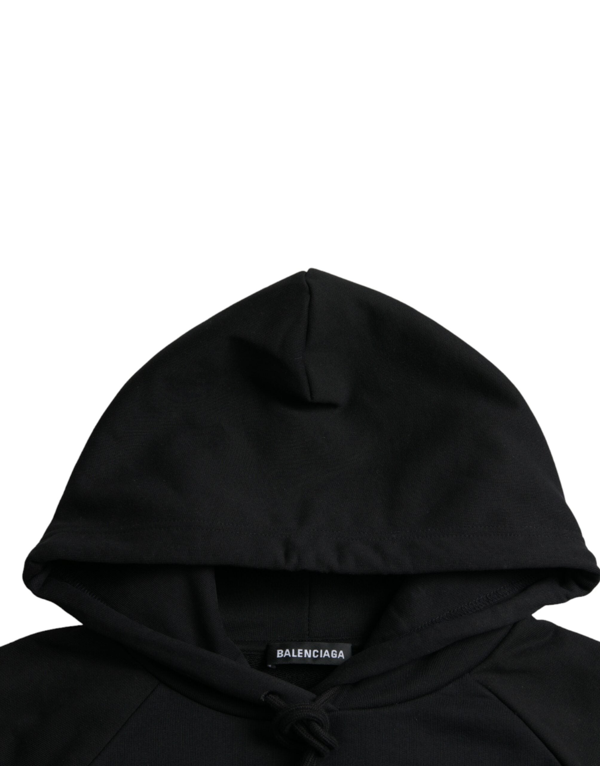 Hanorac Balenciaga cu glugă și logo din bumbac negru