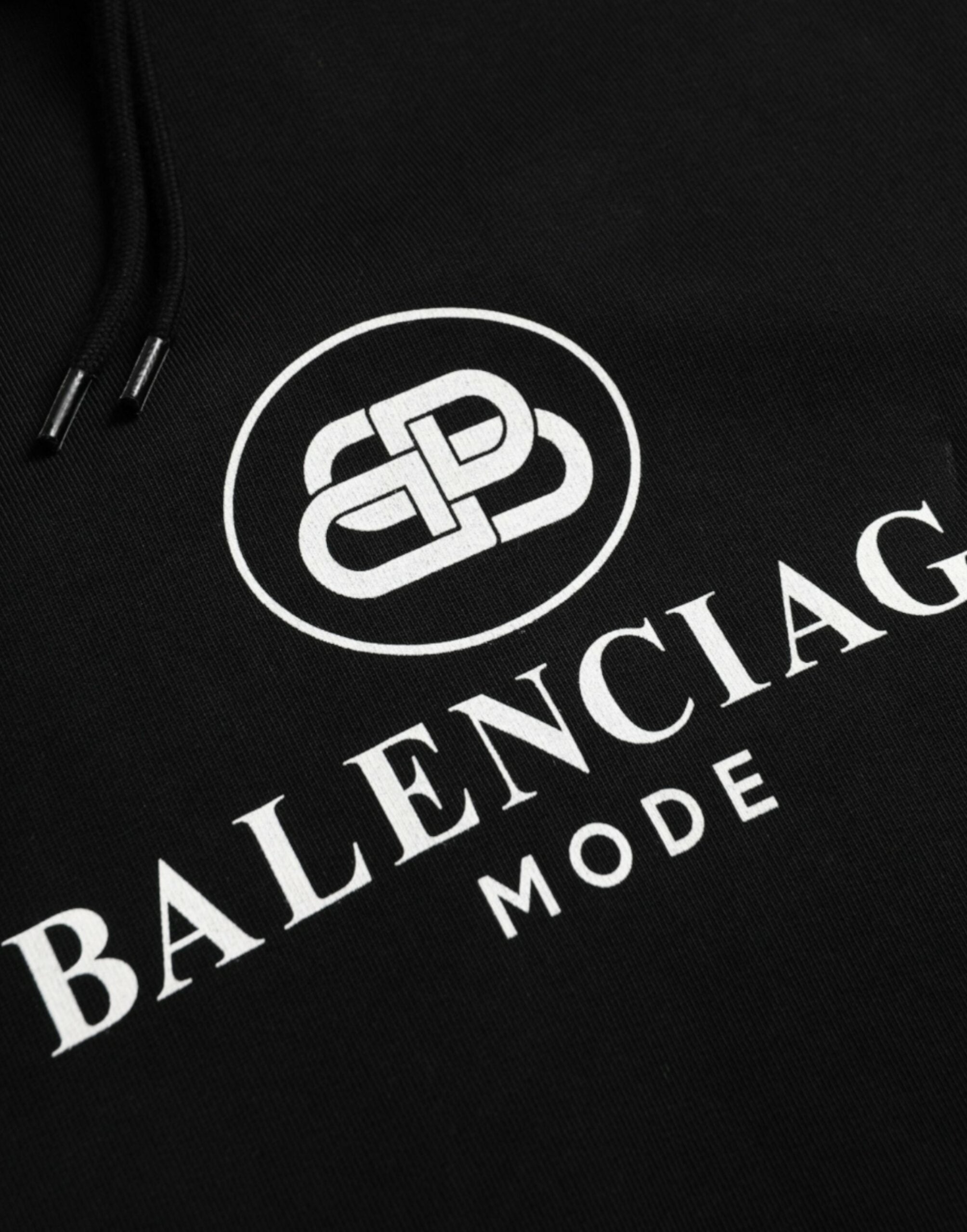 Hanorac Balenciaga cu glugă și logo din bumbac negru