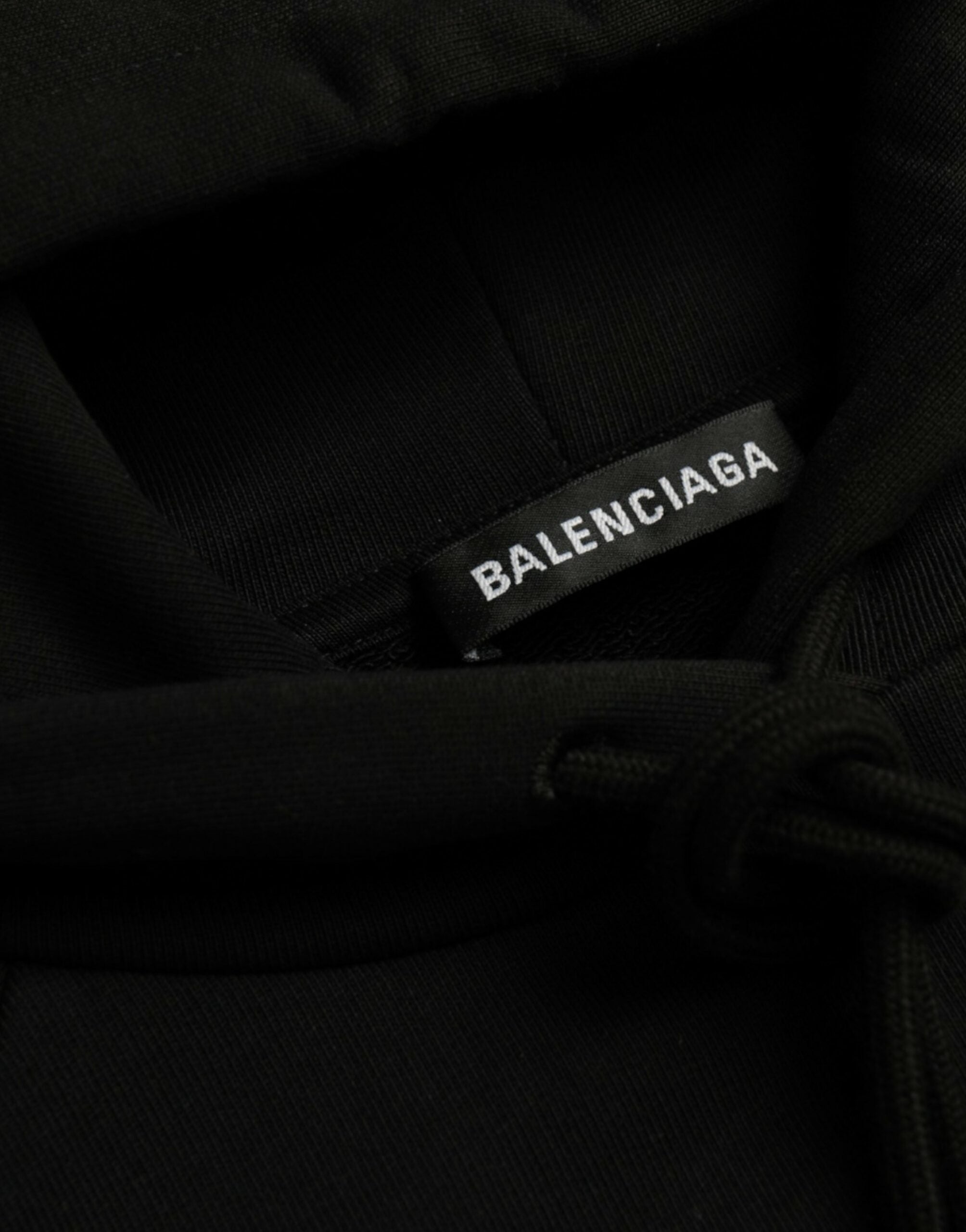 Hanorac Balenciaga cu glugă și logo din bumbac negru