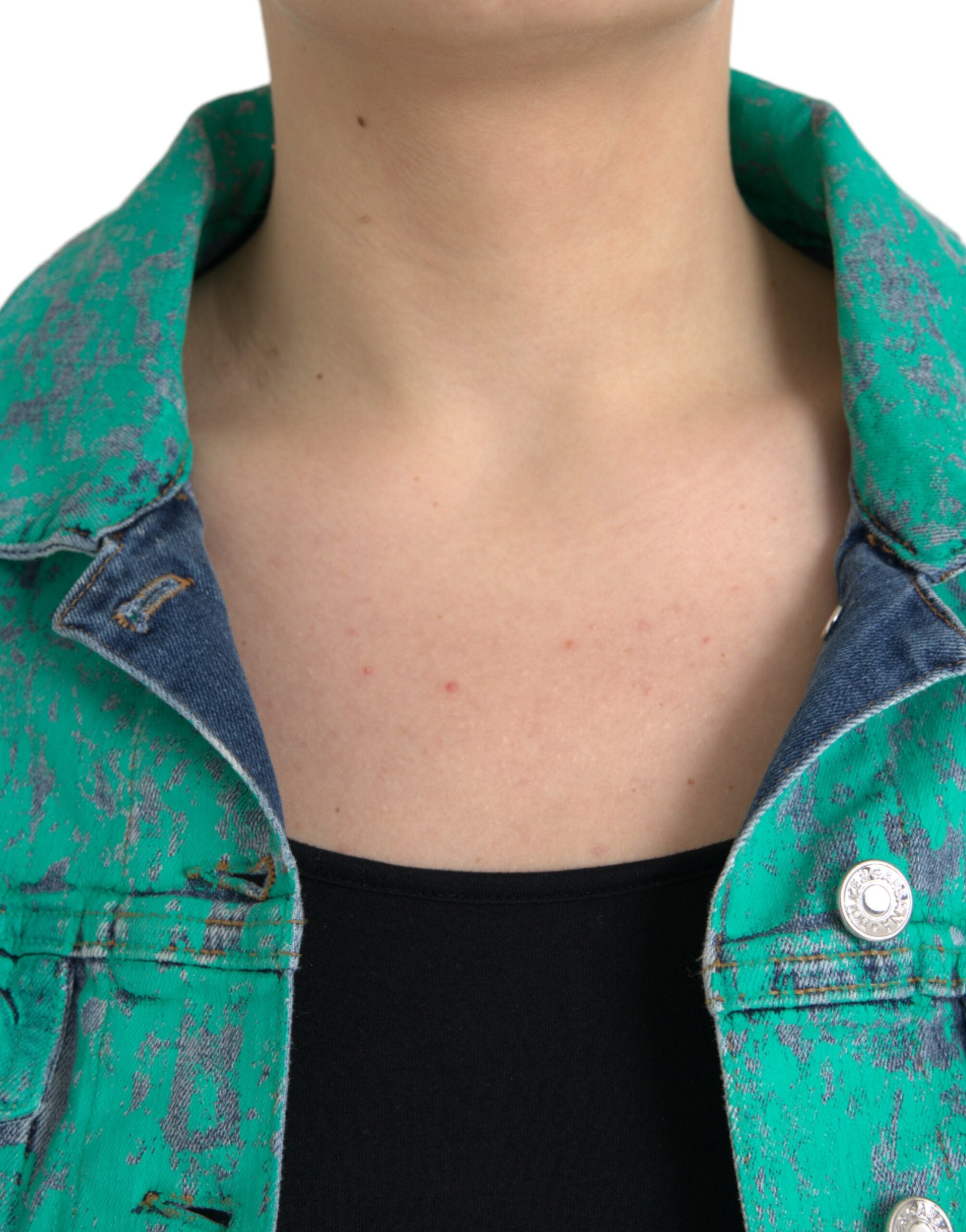 Dolce & Gabbana – Kurze Jeansjacke aus Baumwolle mit Batikmuster in Grün