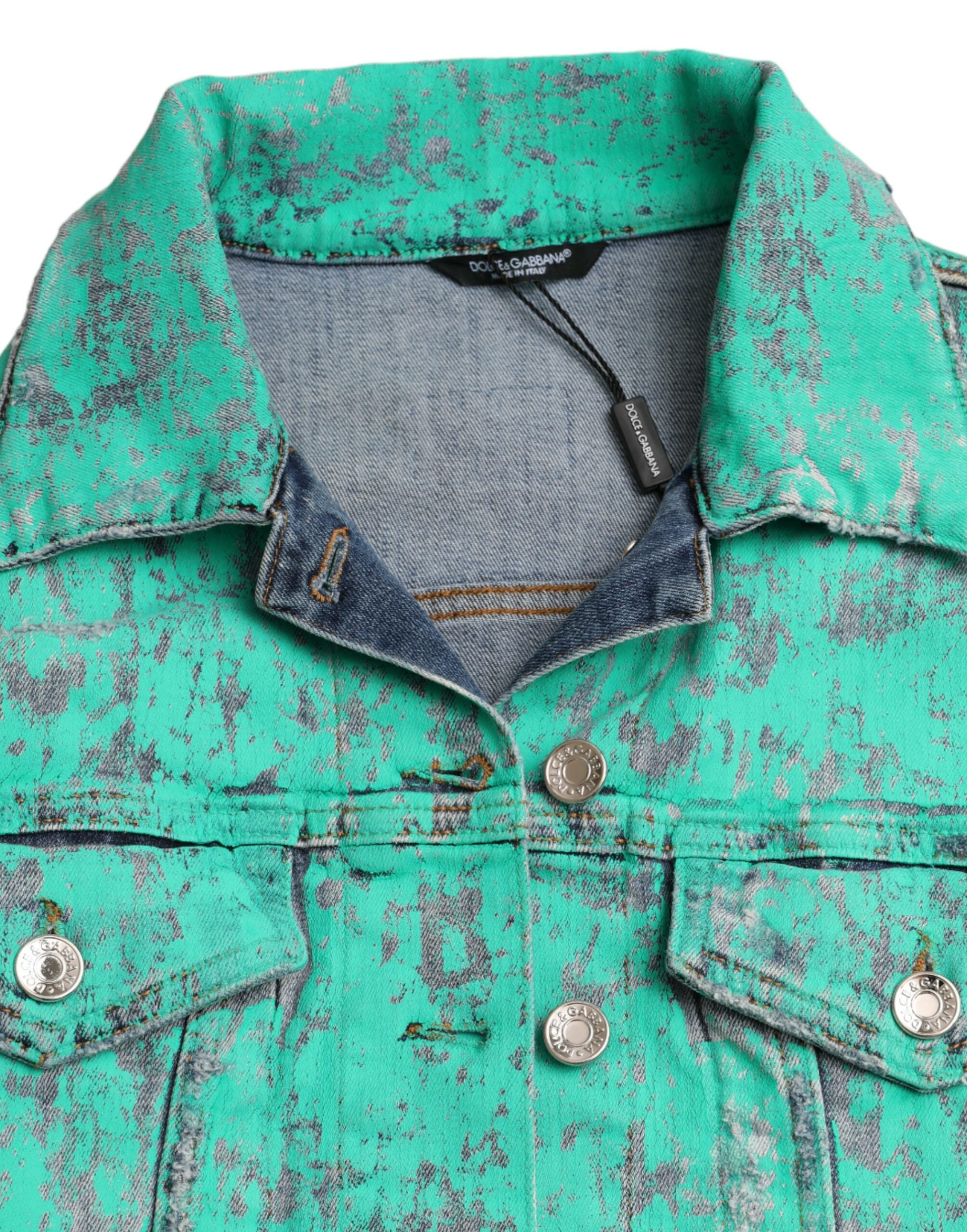 Dolce & Gabbana – Kurze Jeansjacke aus Baumwolle mit Batikmuster in Grün