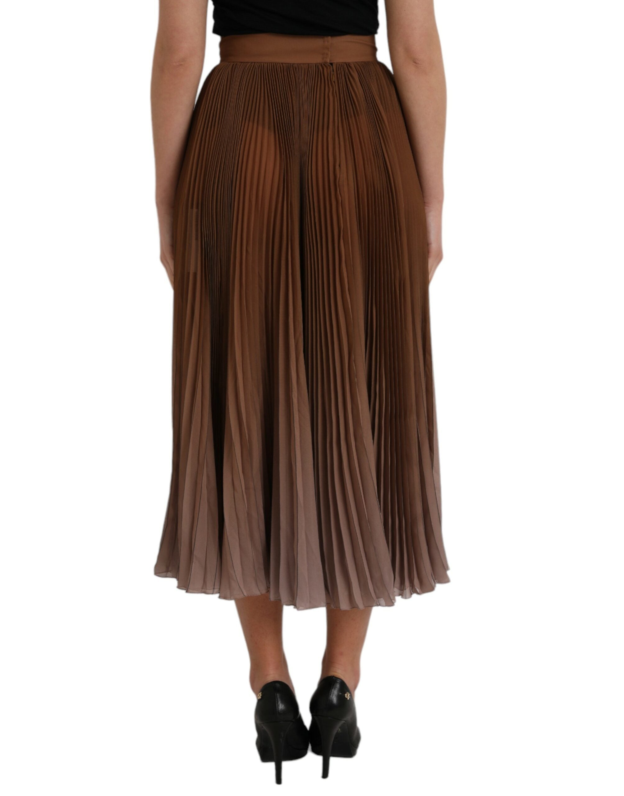 Dolce & Gabbana – Brauner, plissierter Midirock aus Polyester mit hoher Taille
