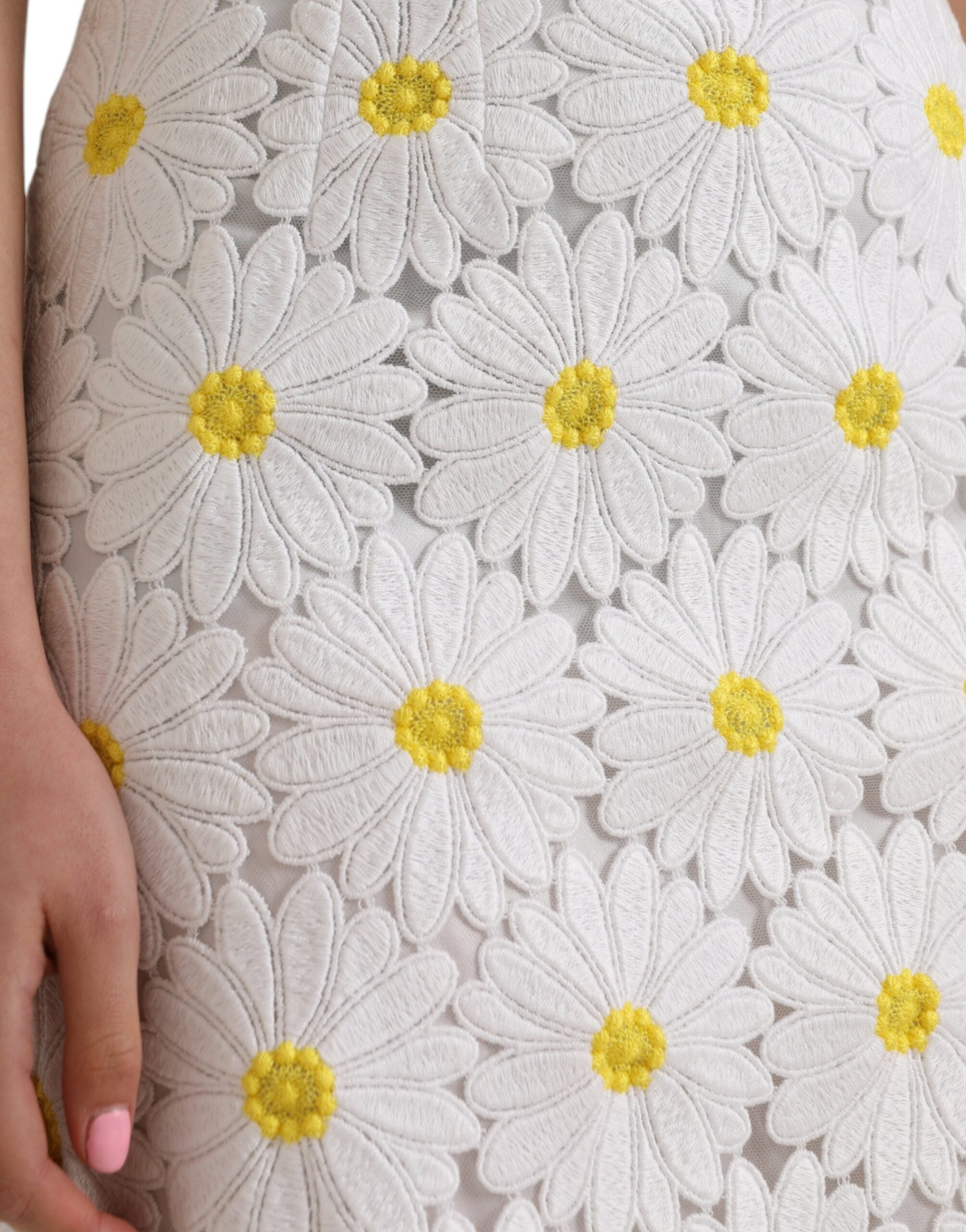 Dolce & Gabbana Weißer, gerader Bleistiftrock aus Spitze mit Blumenmuster