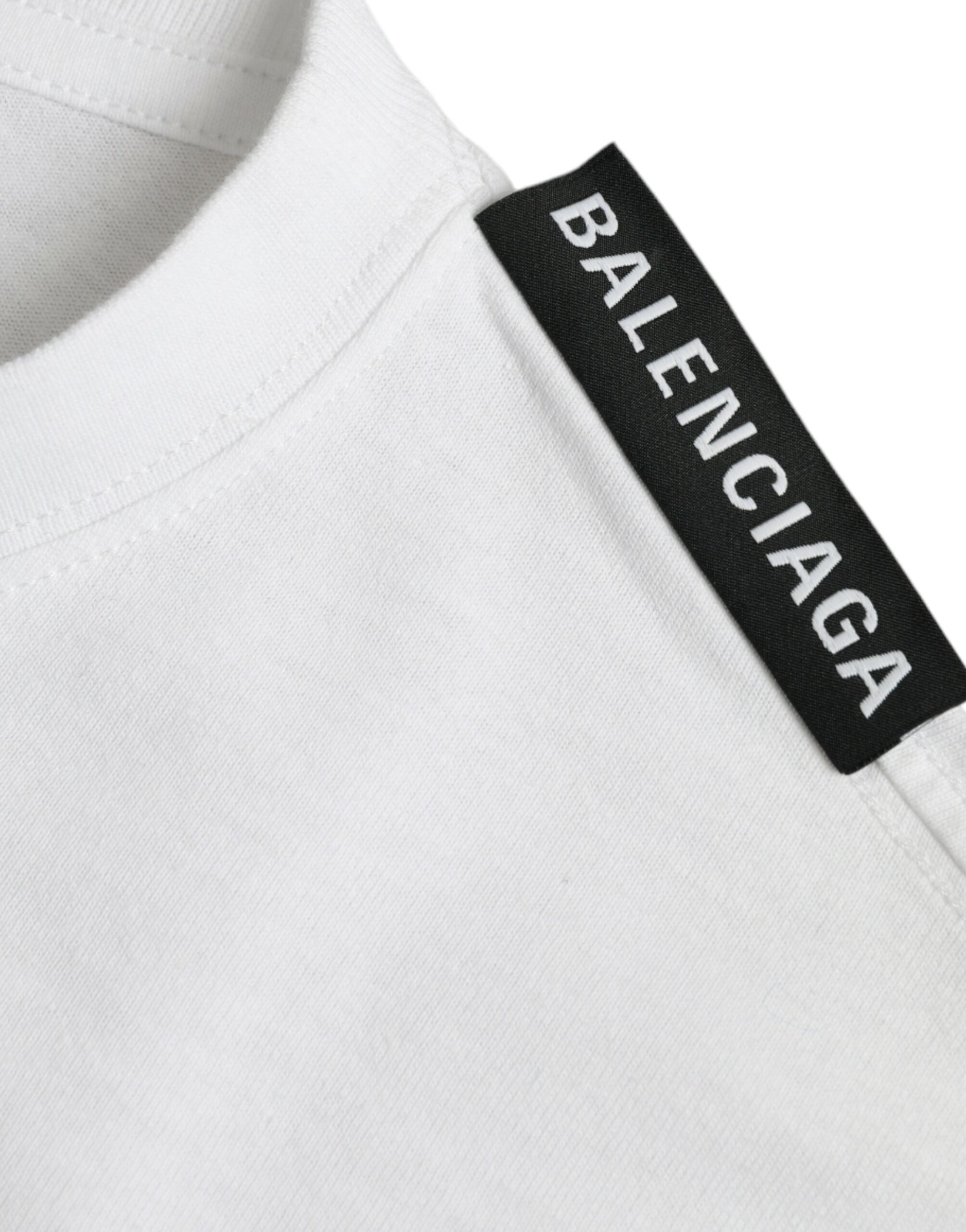 Tricou Balenciaga Off White din jerseu de bumbac cu guler rotund