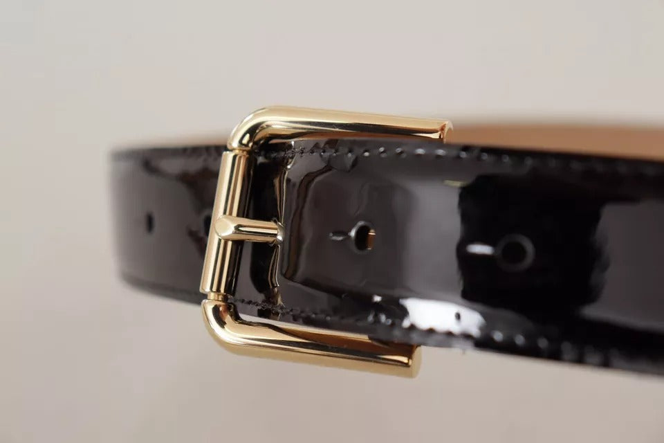 Dolce & Gabbana – Schwarzer Ledergürtel mit goldfarbener Metalllogo-Gravur