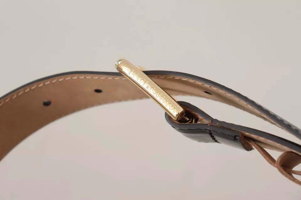 Dolce & Gabbana – Schwarzer Ledergürtel mit goldfarbener Metalllogo-Gravur