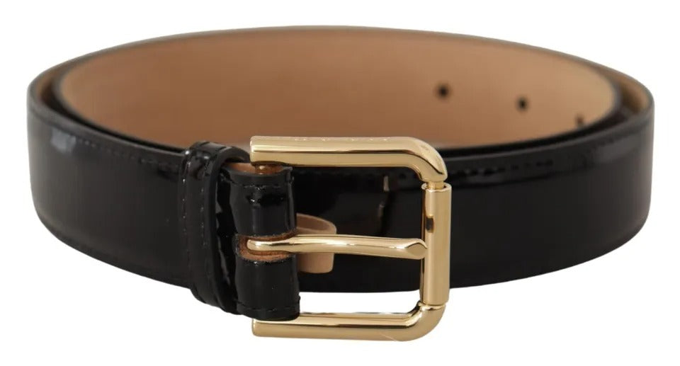 Dolce & Gabbana – Schwarzer Ledergürtel mit goldfarbener Metalllogo-Gravur