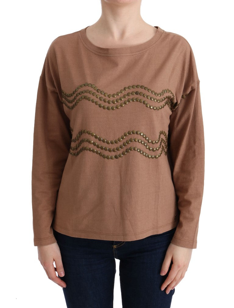 Pulover John Galliano Chic maro cu guler rotund din bumbac