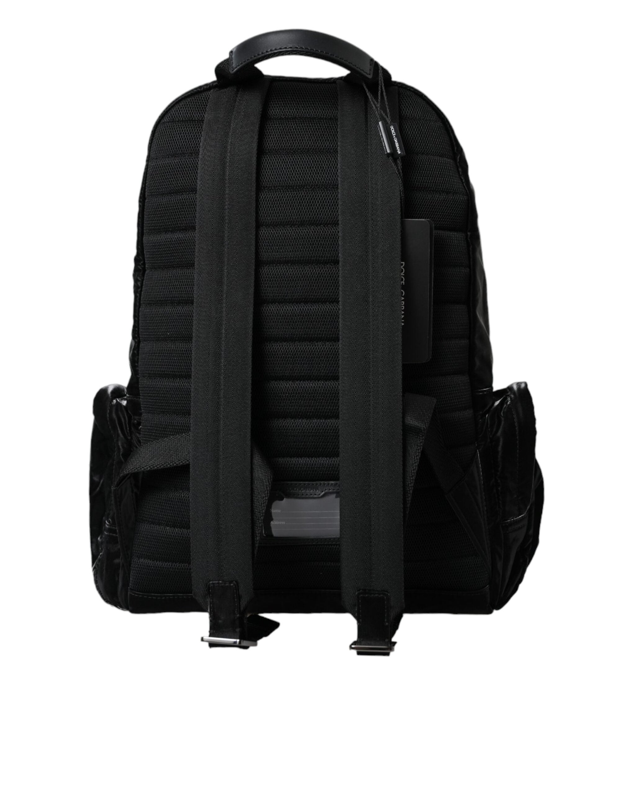 Dolce & Gabbana – Rucksacktasche aus schwarzem Lackleder mit Logo-Plakette