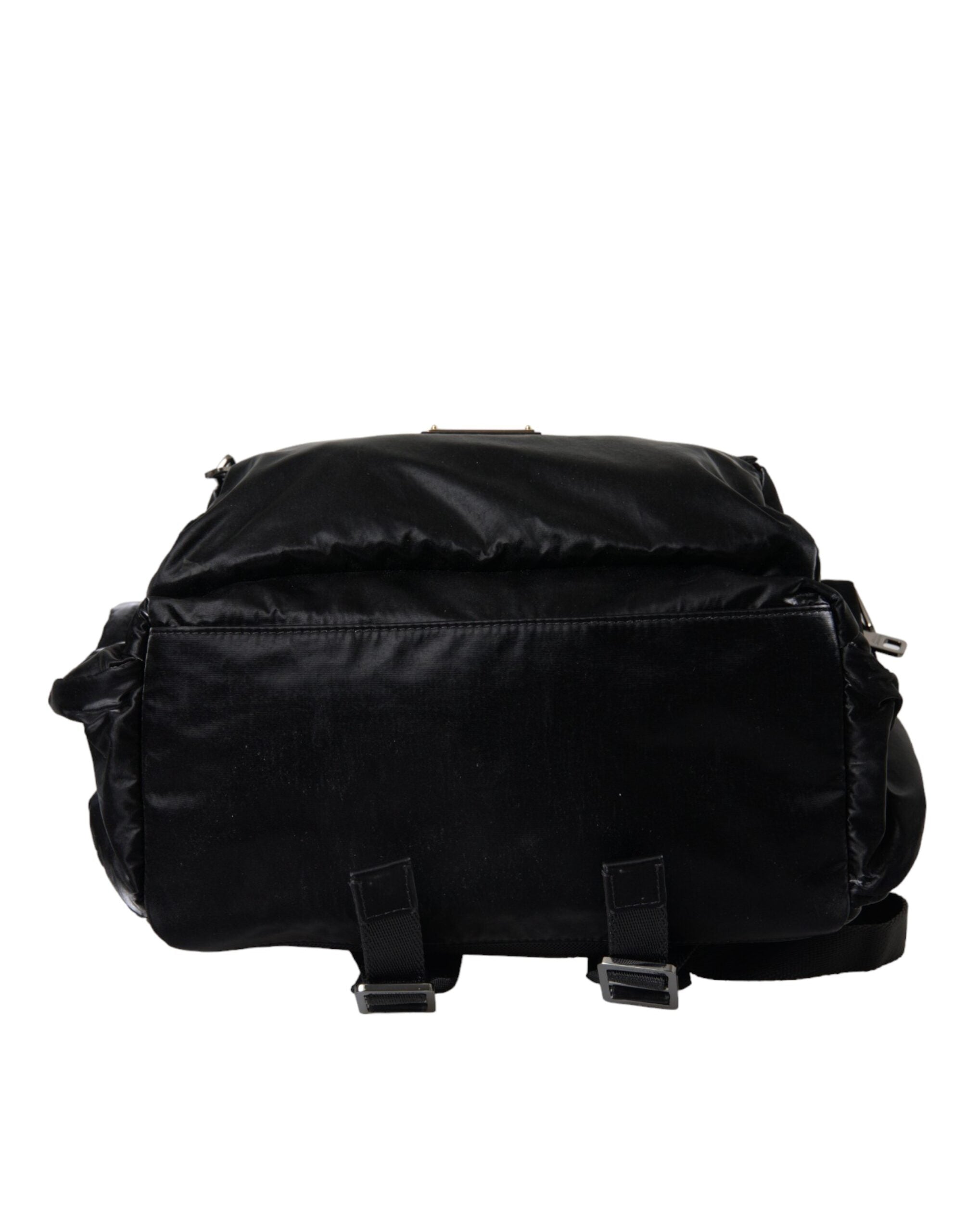 Dolce & Gabbana – Rucksacktasche aus schwarzem Lackleder mit Logo-Plakette