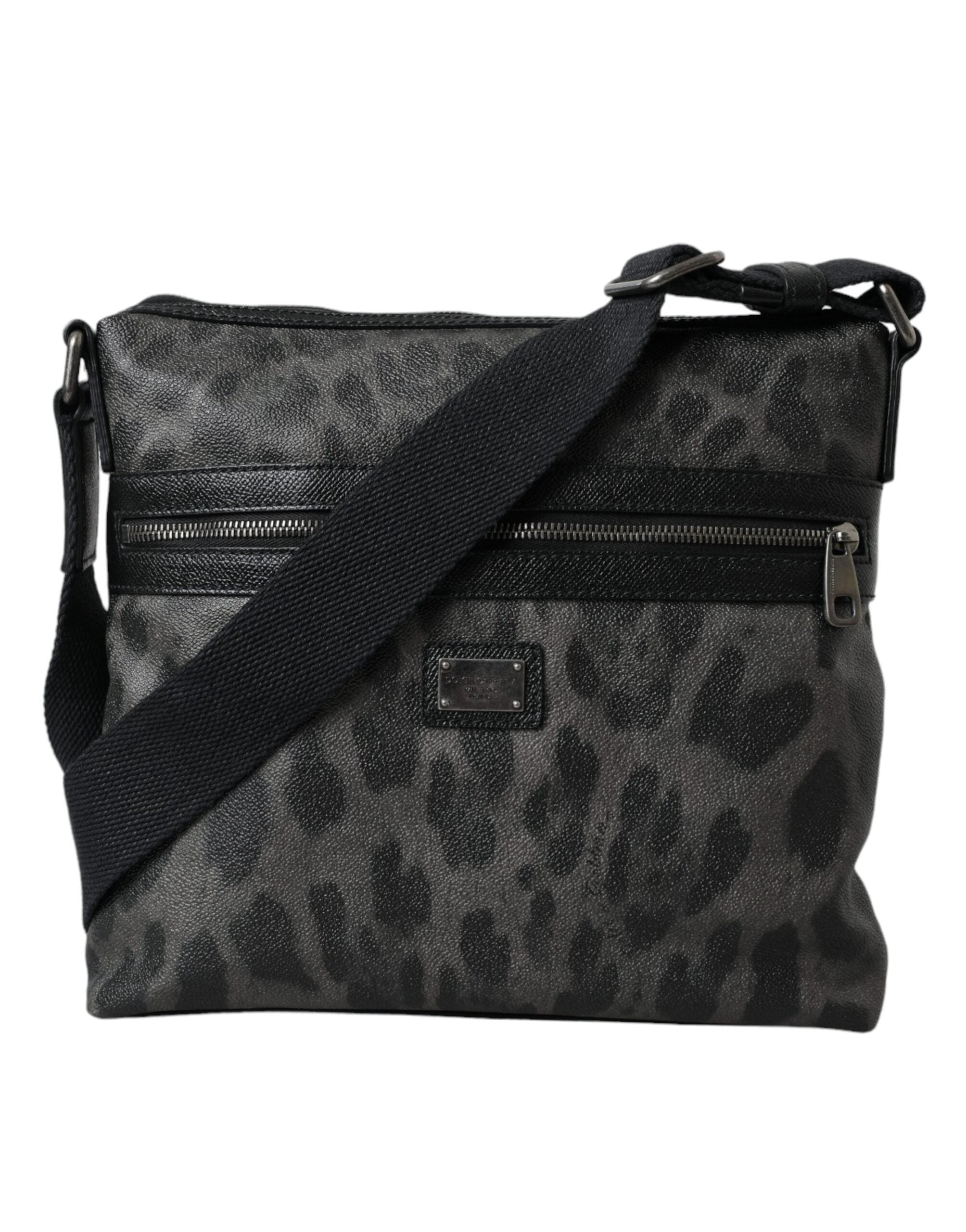 Dolce & Gabbana Geantă crossbody din piele PVC cu imprimeu leopard gri