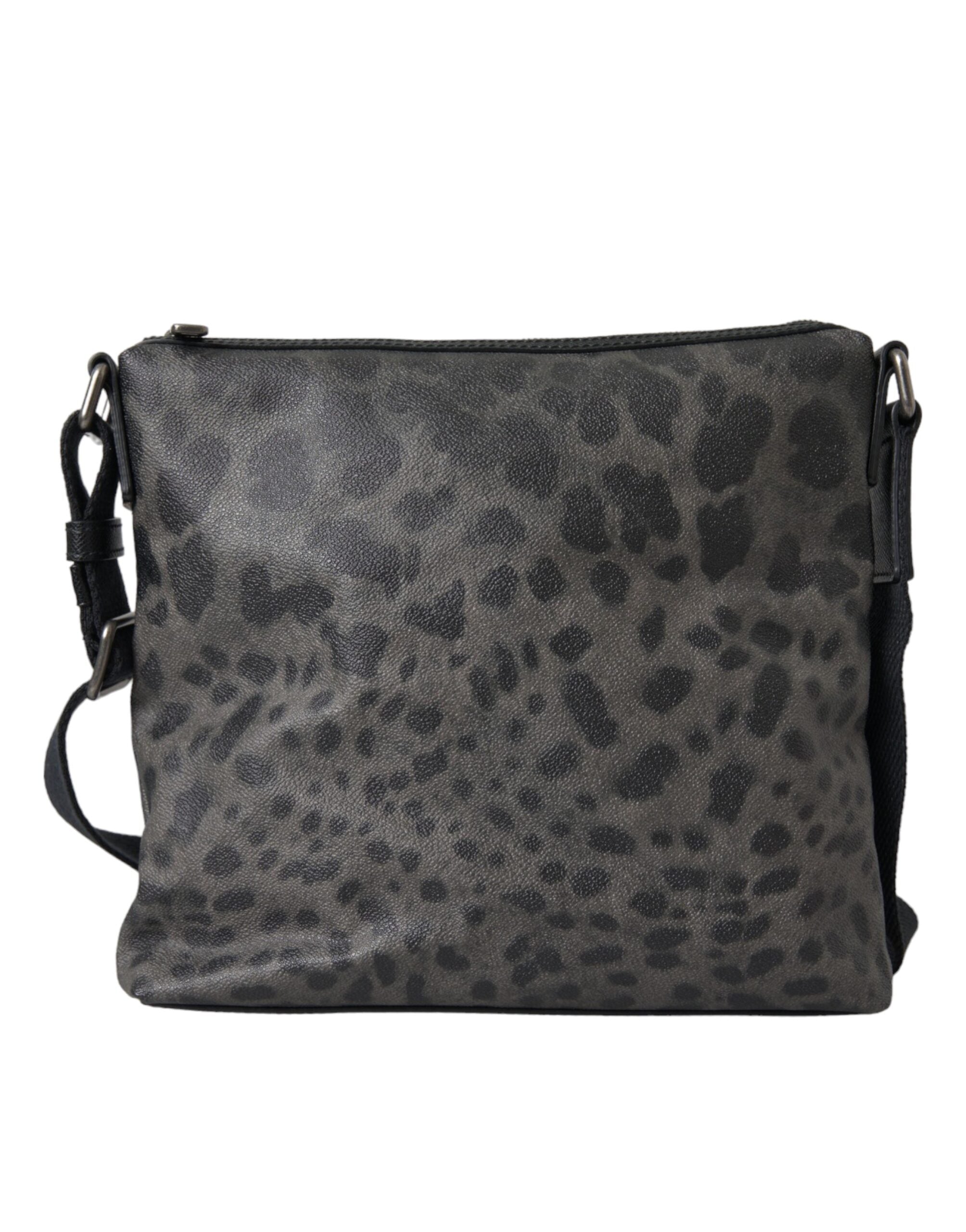 Dolce & Gabbana Geantă crossbody din piele PVC cu imprimeu leopard gri