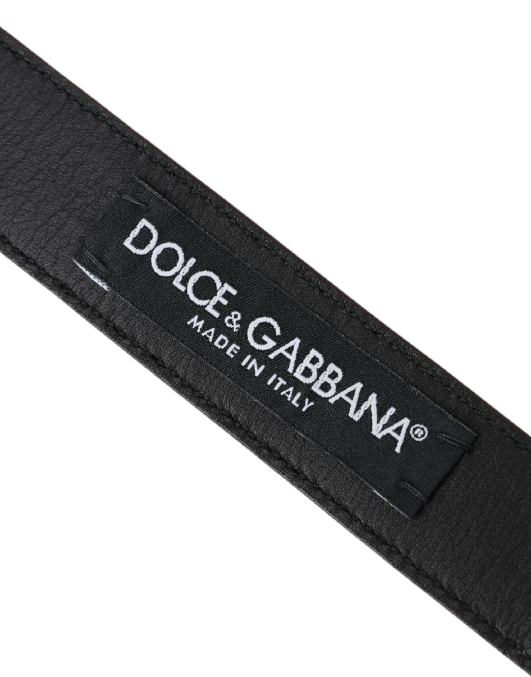 Curea Dolce & Gabbana din piele maro cu cataramă metalică argintie pentru bărbați
