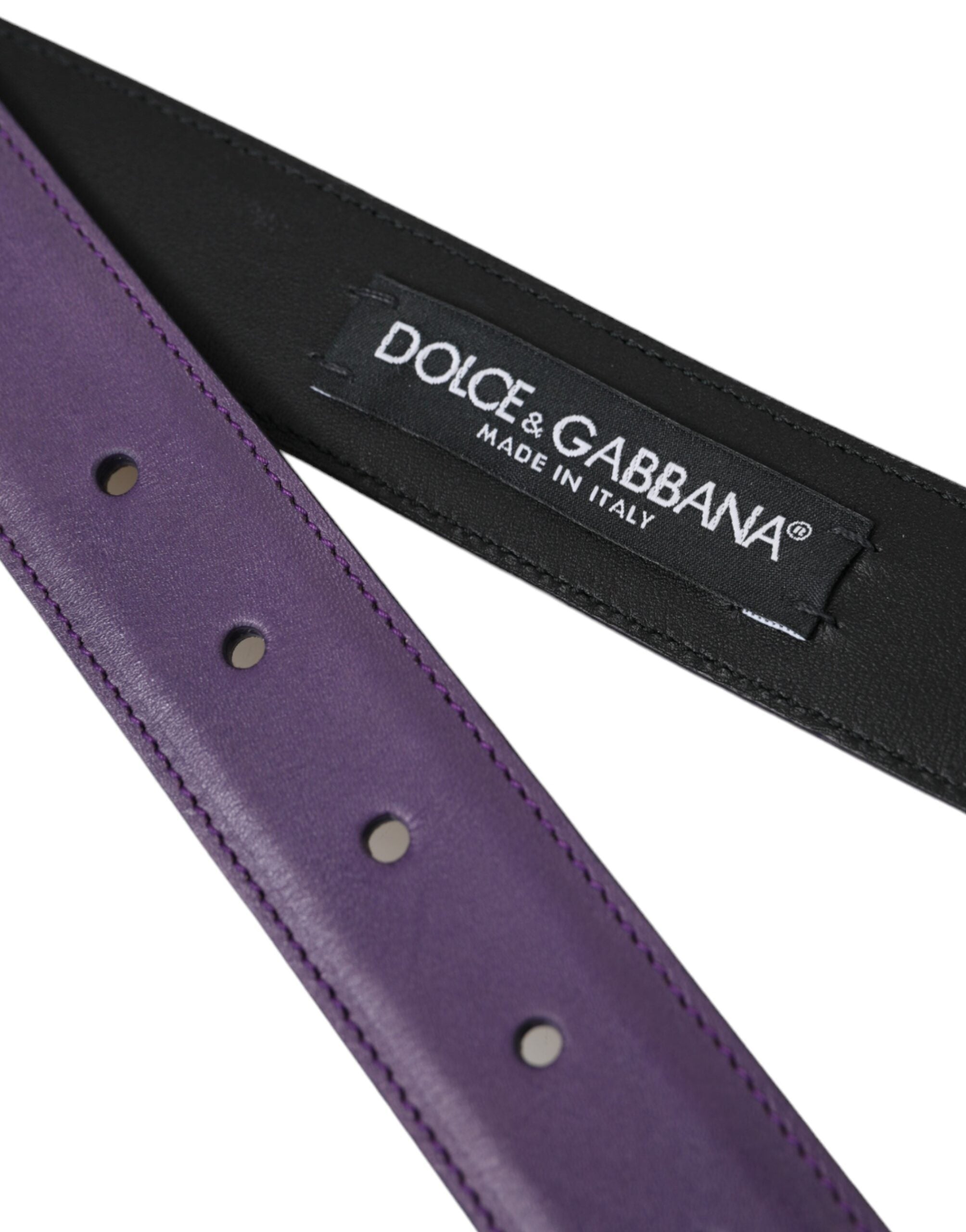 Curea Dolce & Gabbana din piele mov cu cataramă metalică aurie pentru bărbați