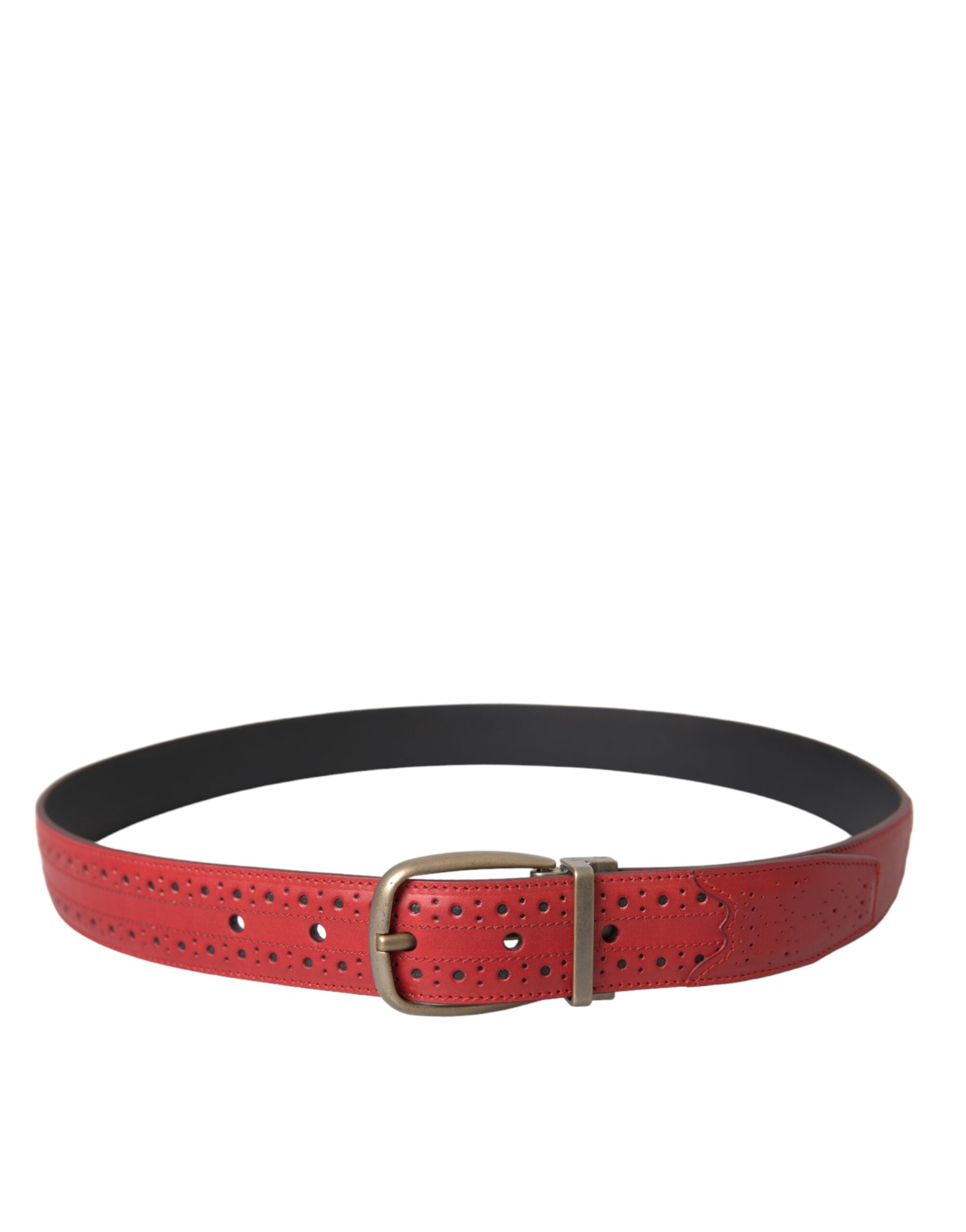 Curea Dolce & Gabbana roșie din piele perforată cu cataramă metalică pentru bărbați