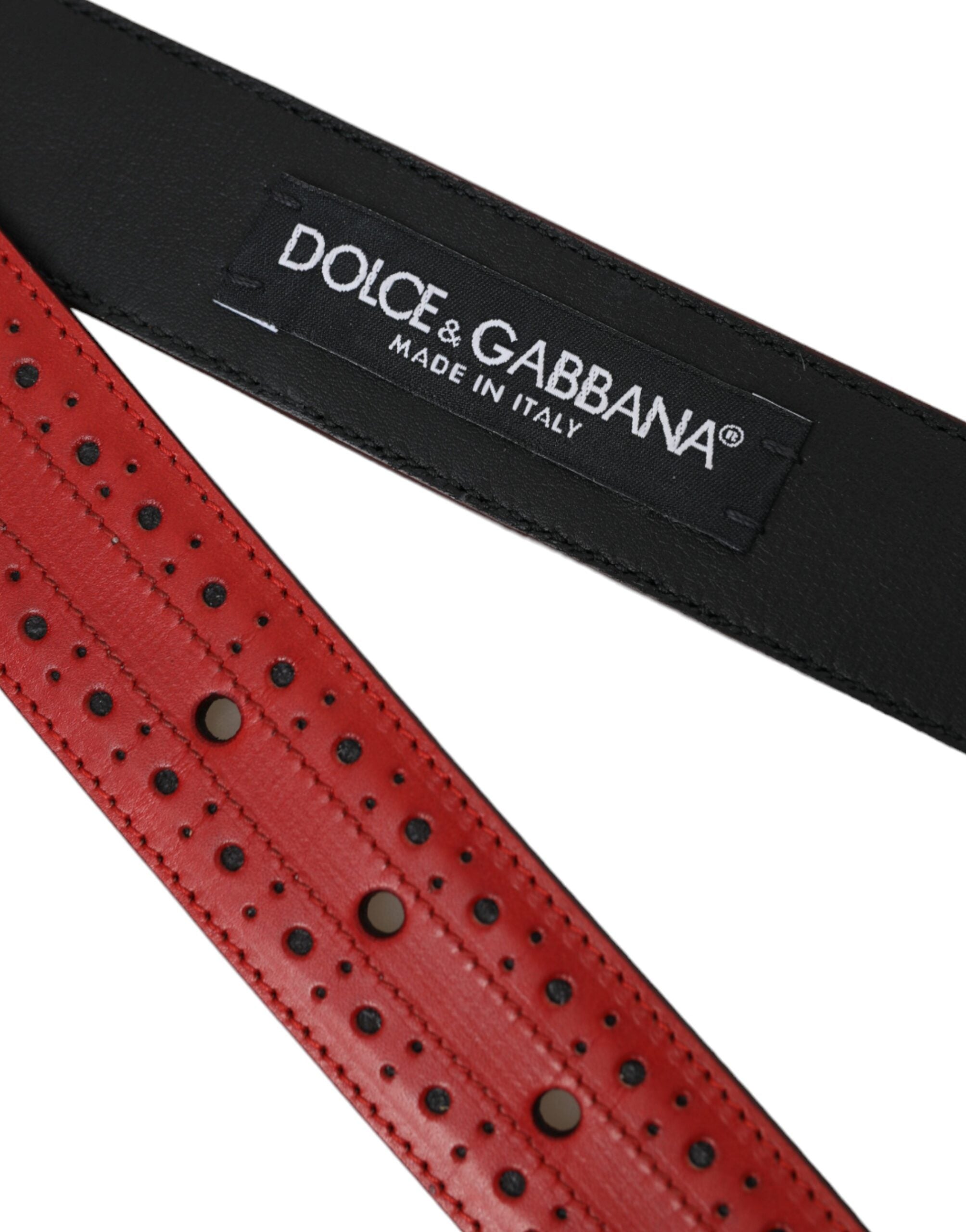 Curea Dolce & Gabbana roșie din piele perforată cu cataramă metalică pentru bărbați