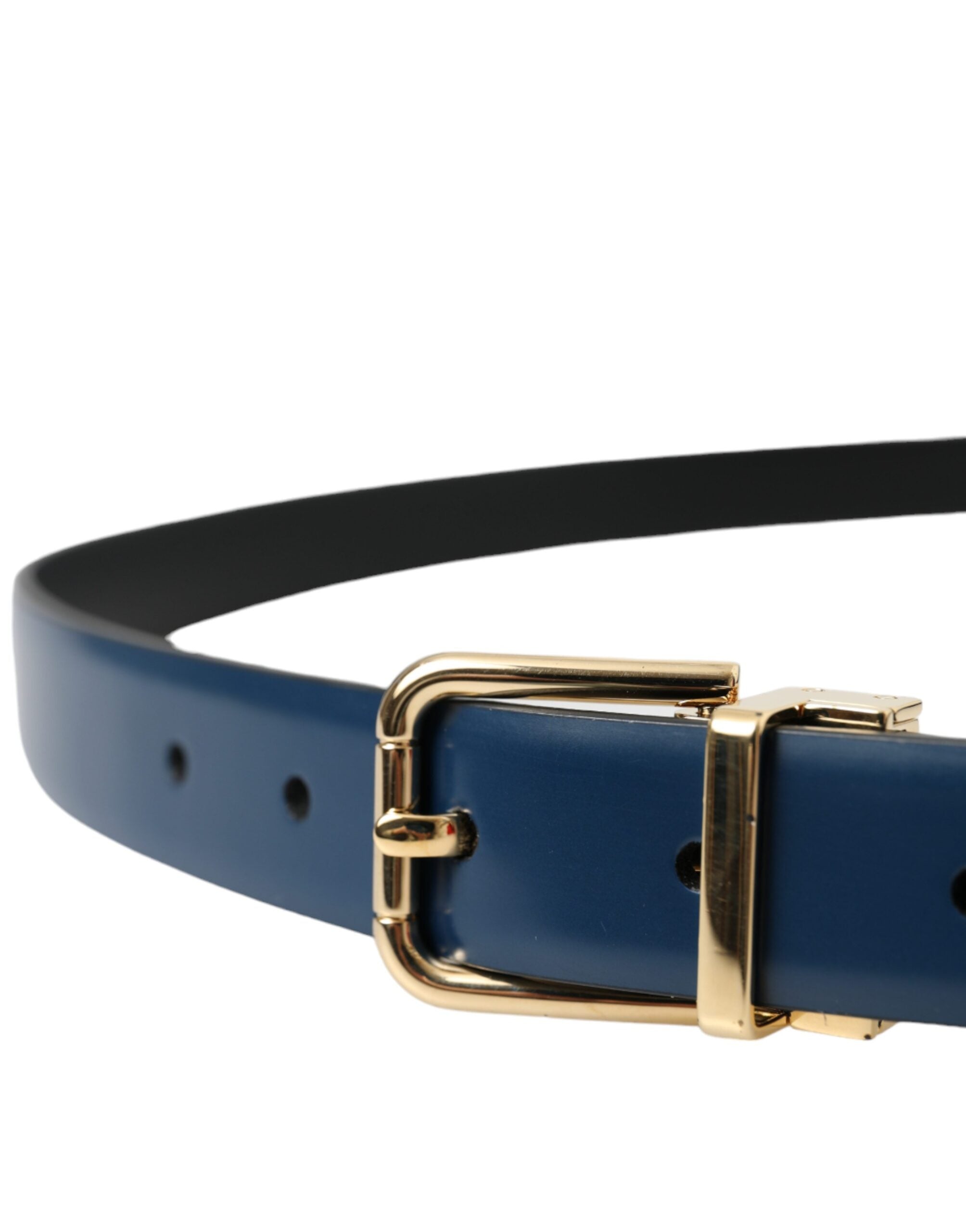 Curea Dolce & Gabbana din piele de vițel albastră cu cataramă metalică aurie pentru bărbați