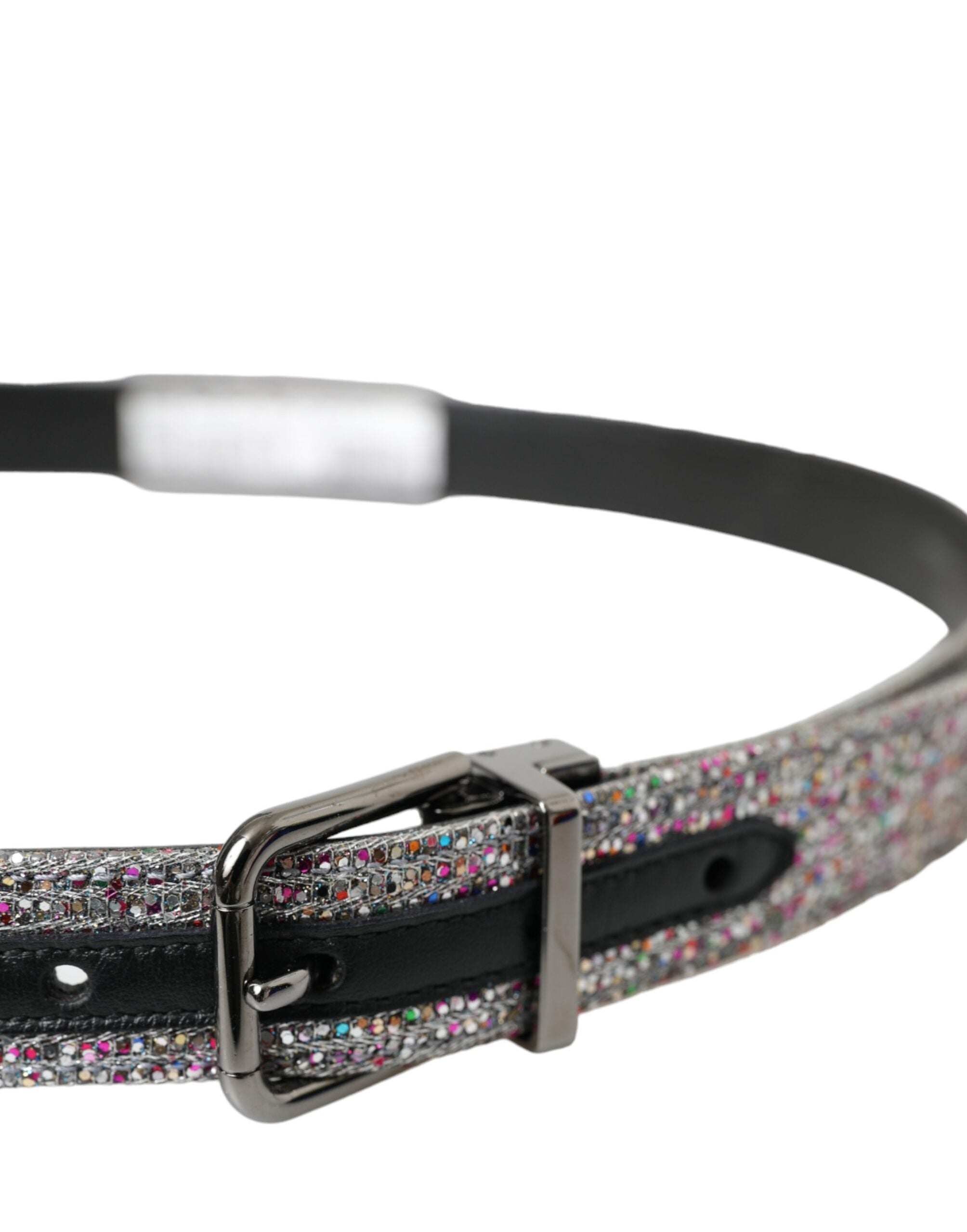 Curea Dolce & Gabbana cu cataramă metalică argintie cu ornament multicolor