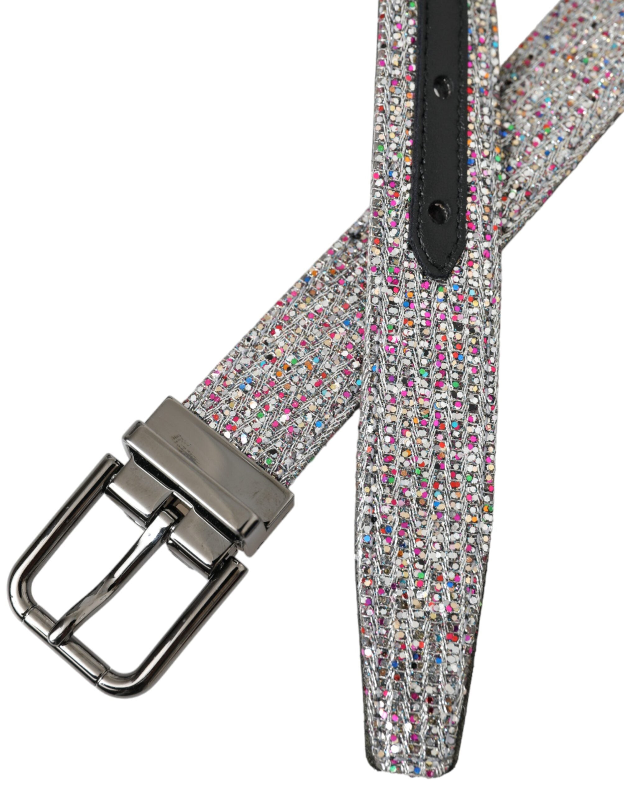 Curea Dolce & Gabbana cu cataramă metalică argintie cu ornament multicolor