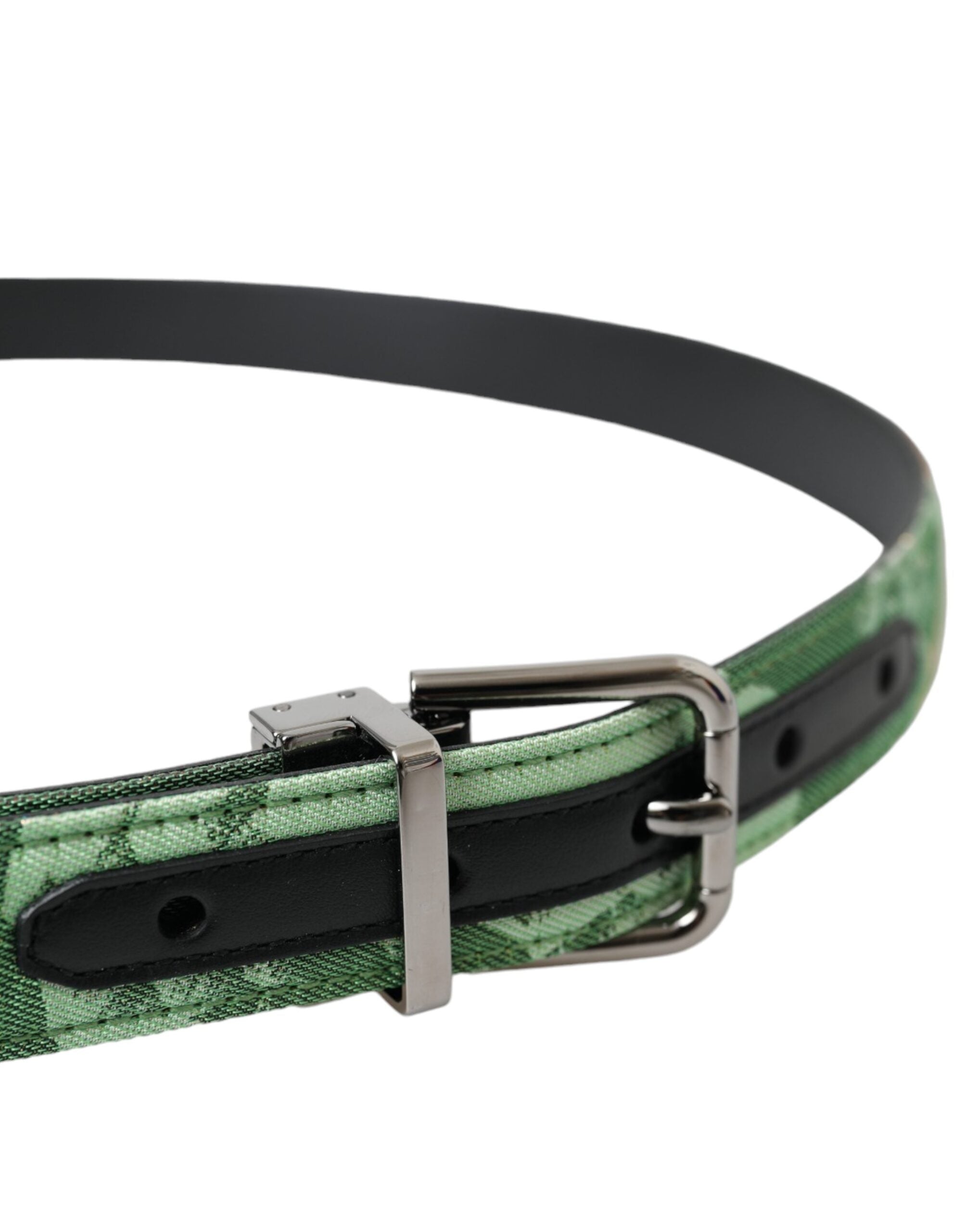 Curea Dolce & Gabbana din piele verde cu cataramă metalică argintie jacquard