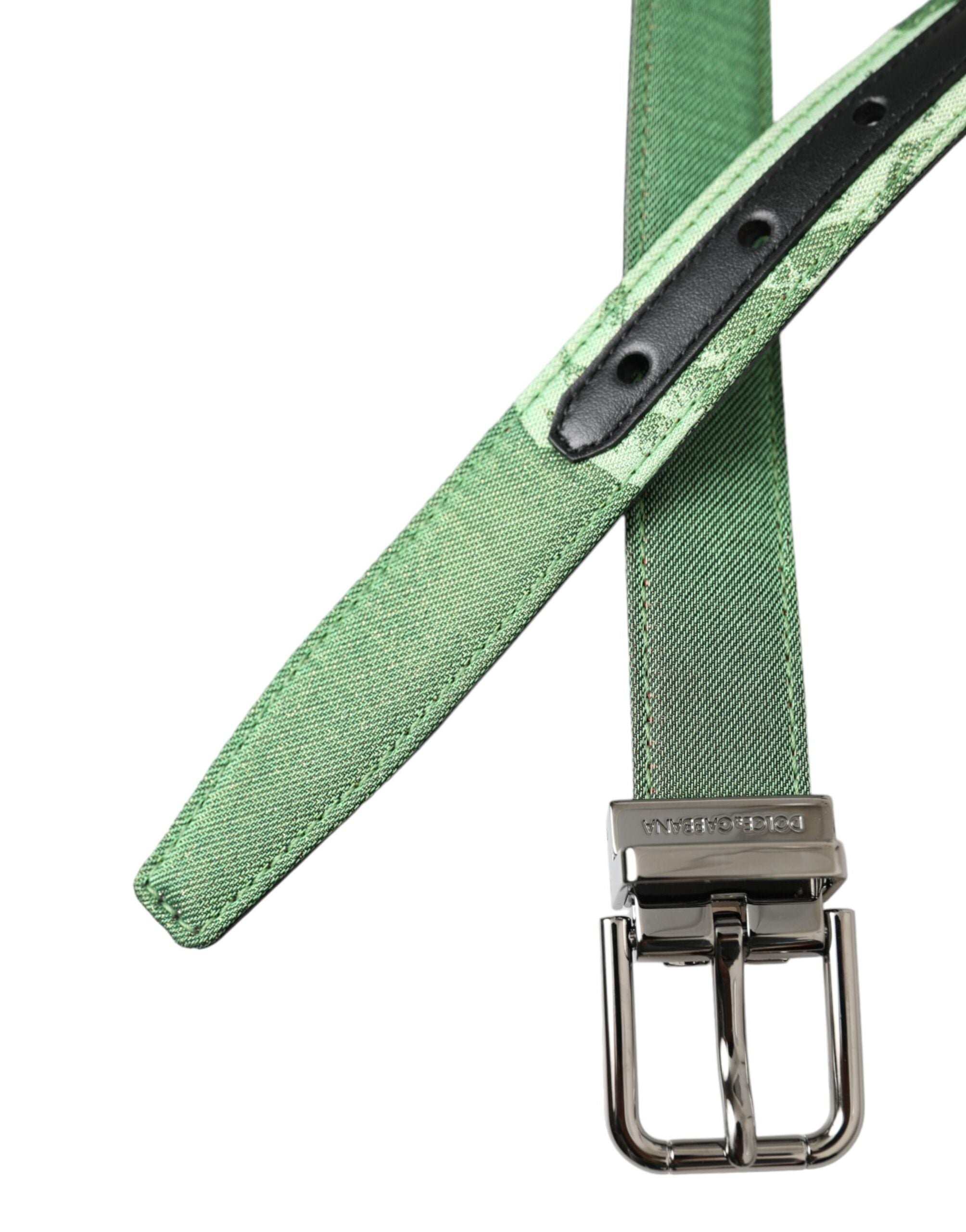 Curea Dolce & Gabbana din piele verde cu cataramă metalică argintie jacquard
