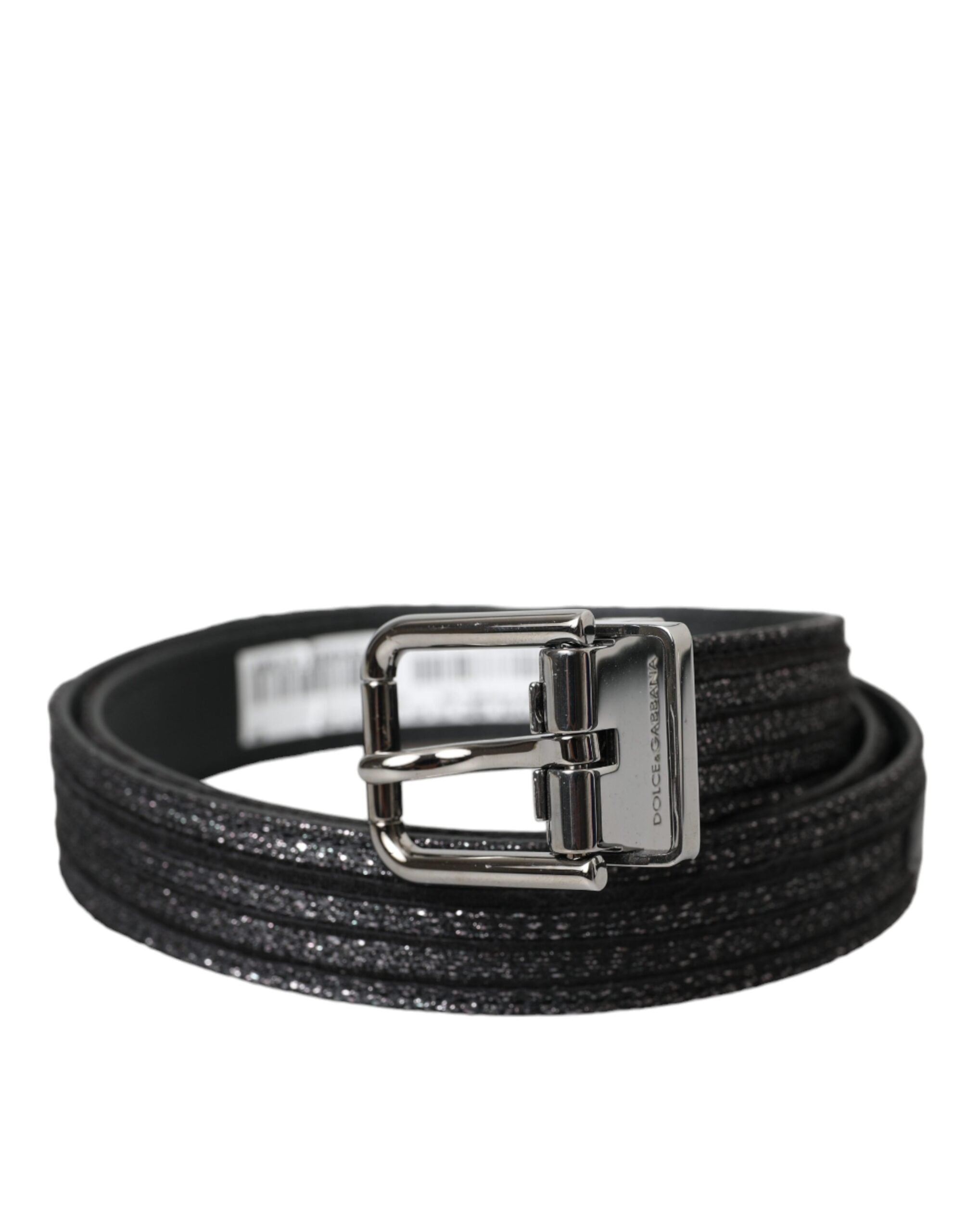 Curea Dolce & Gabbana cu cataramă metalică argintie și dungi jacquard negre
