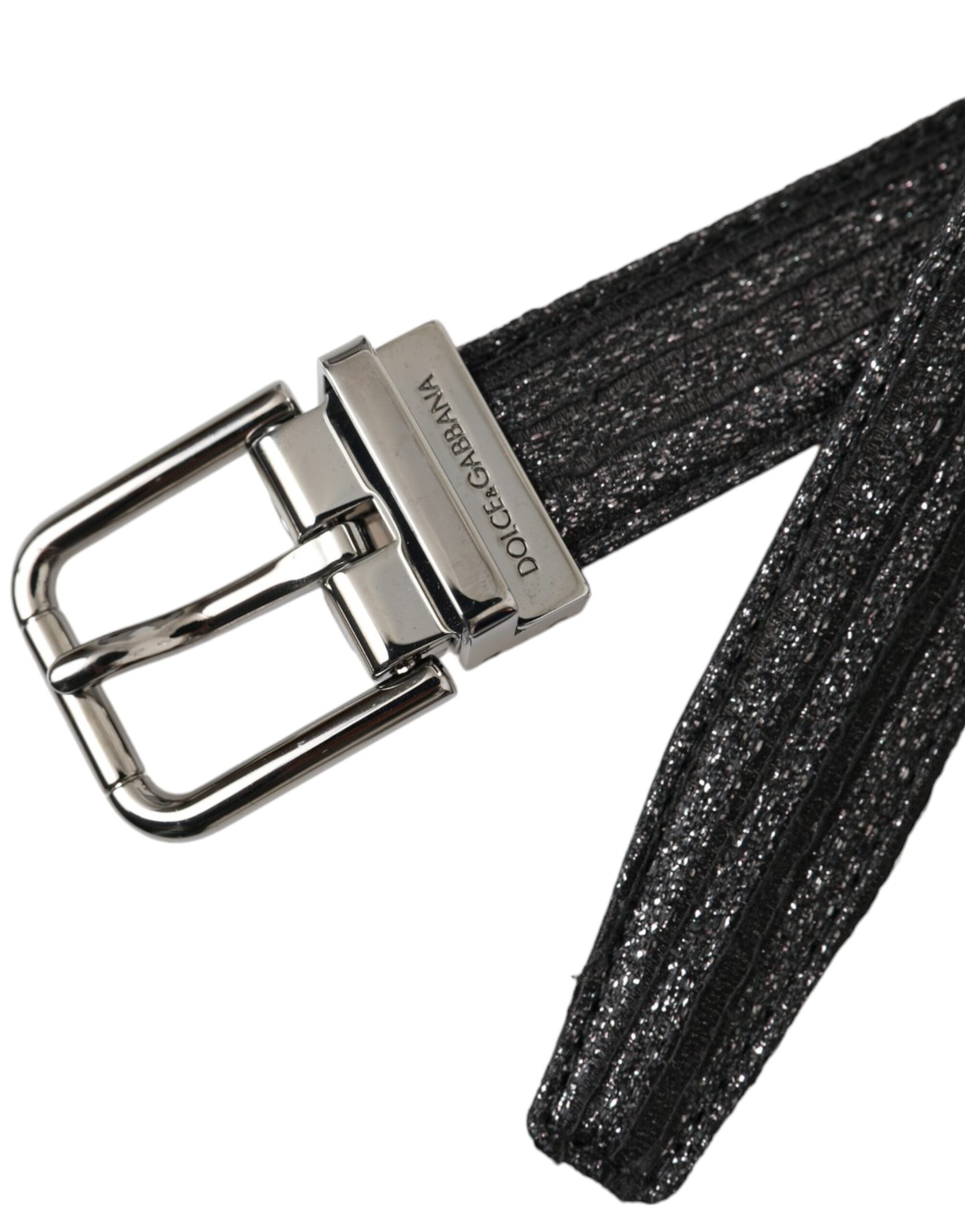 Curea Dolce & Gabbana cu cataramă metalică argintie și dungi jacquard negre