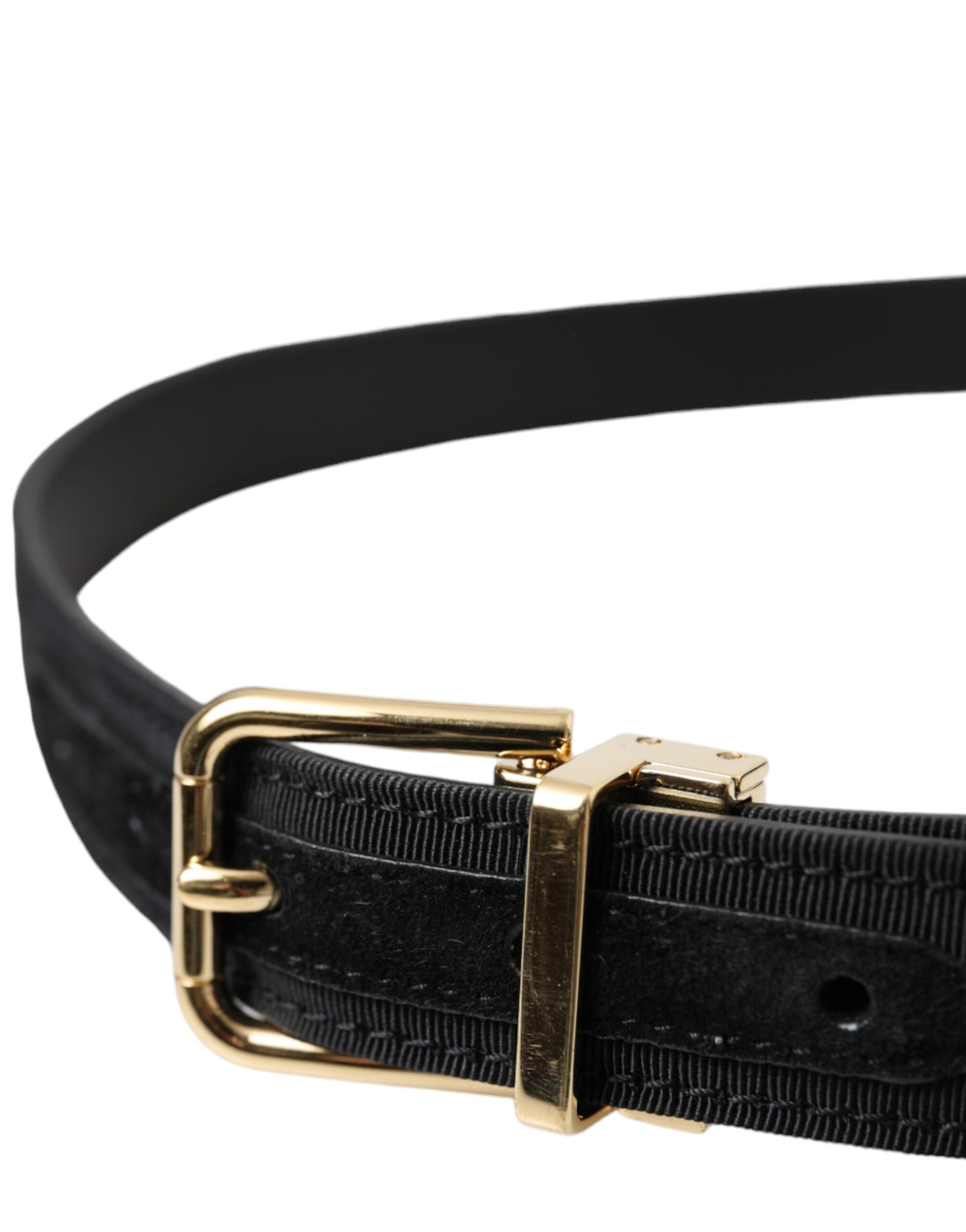 Curea Dolce & Gabbana Neagră cu Cataramă din Metal Auriu Gros Grain pentru Bărbați
