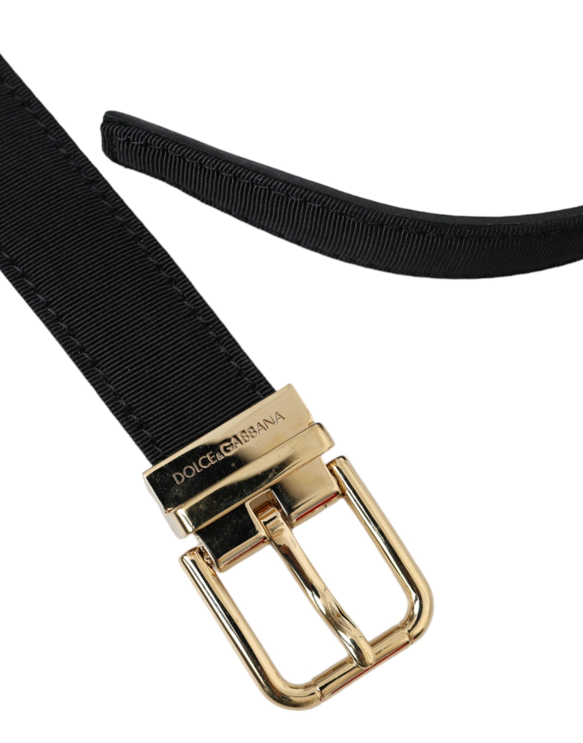 Curea Dolce & Gabbana Neagră cu Cataramă din Metal Auriu Gros Grain pentru Bărbați