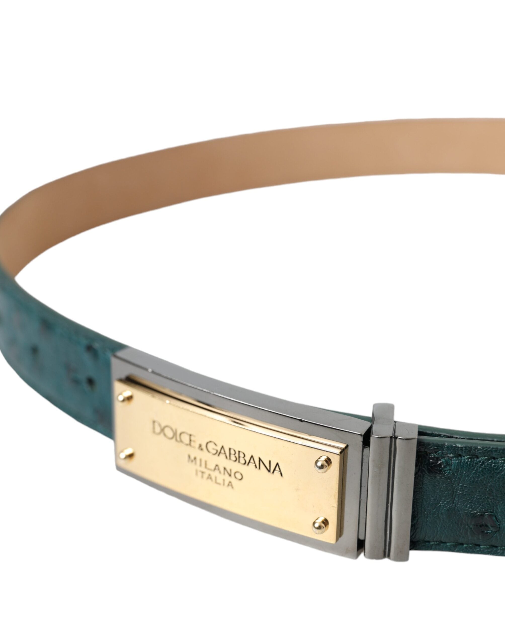 Dolce & Gabbana – Grüner Ledergürtel mit goldener Logo-Gravur